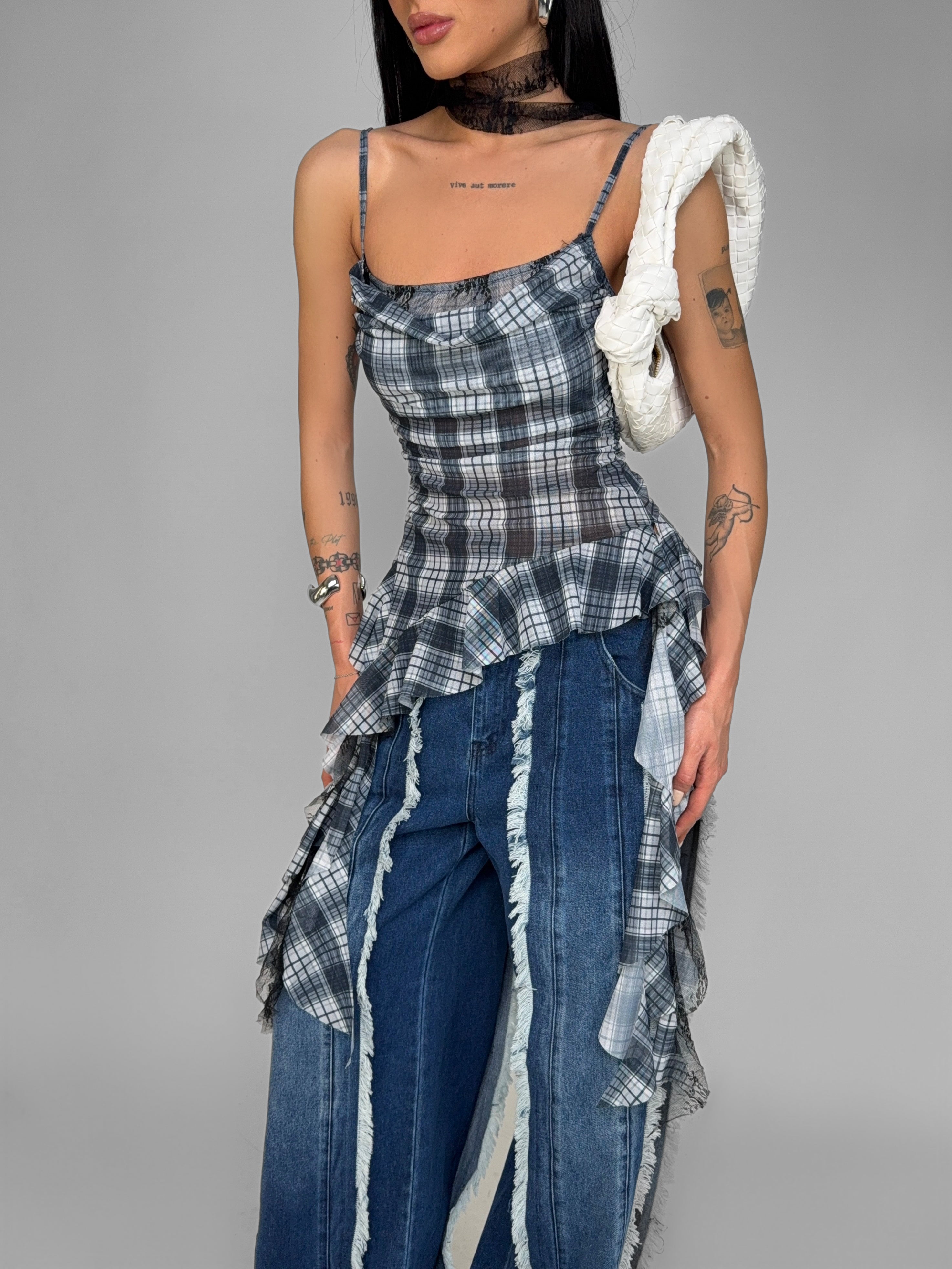 Top Checked- Blue