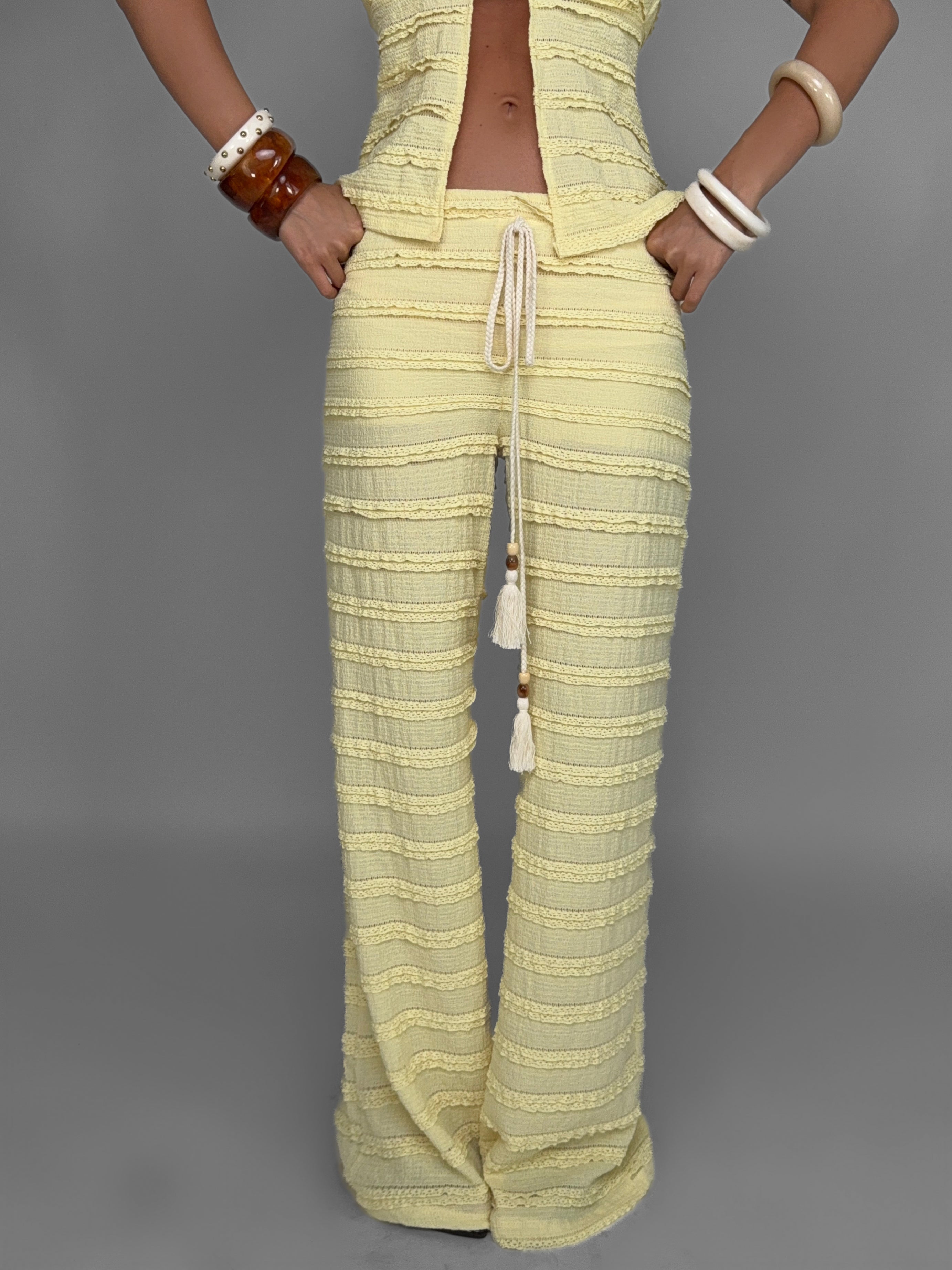 Pantalone Crochet Stripe-Yellow