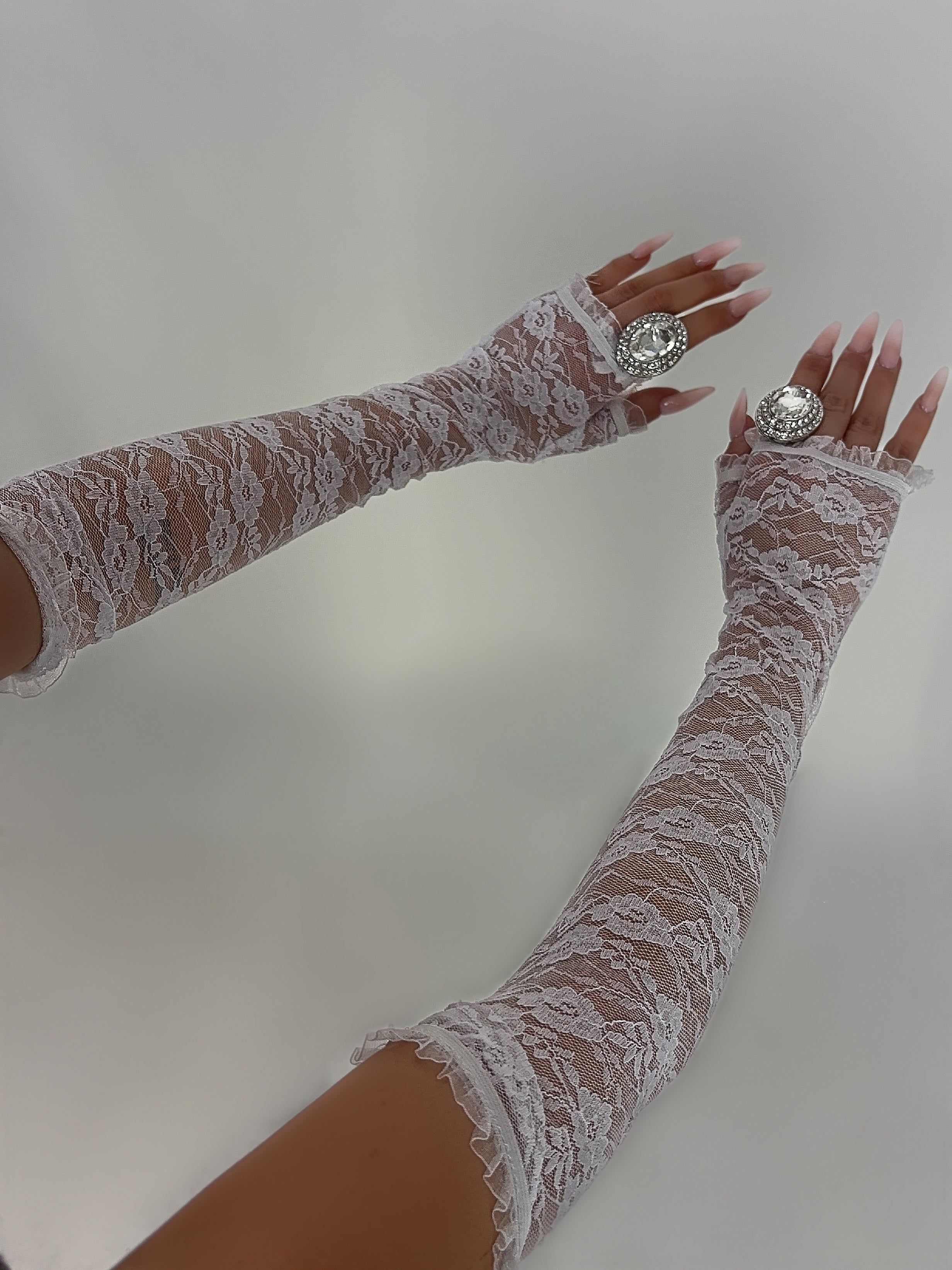 Guanti Lace Femminility - White