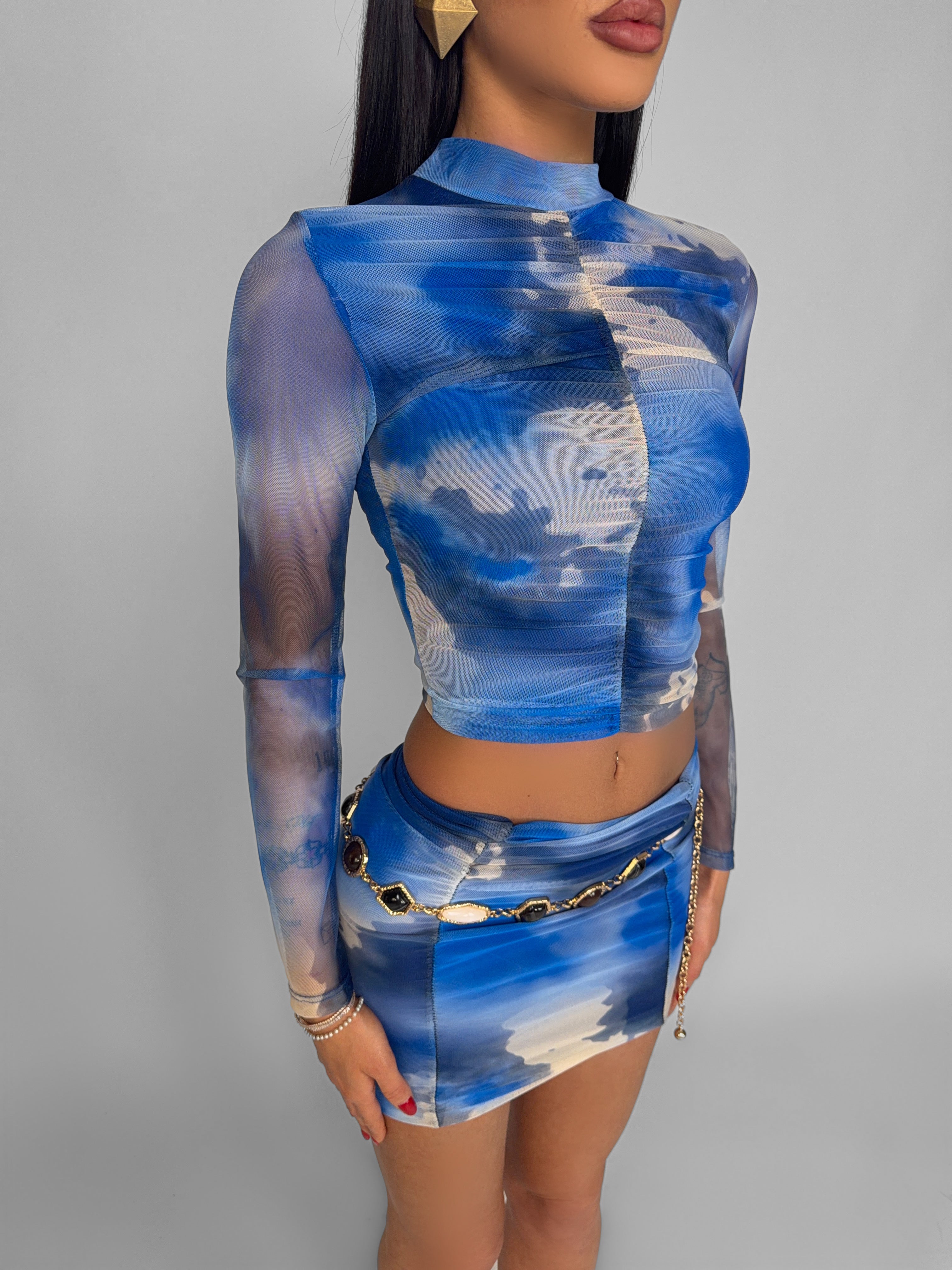 Top Melange Drape-Blu