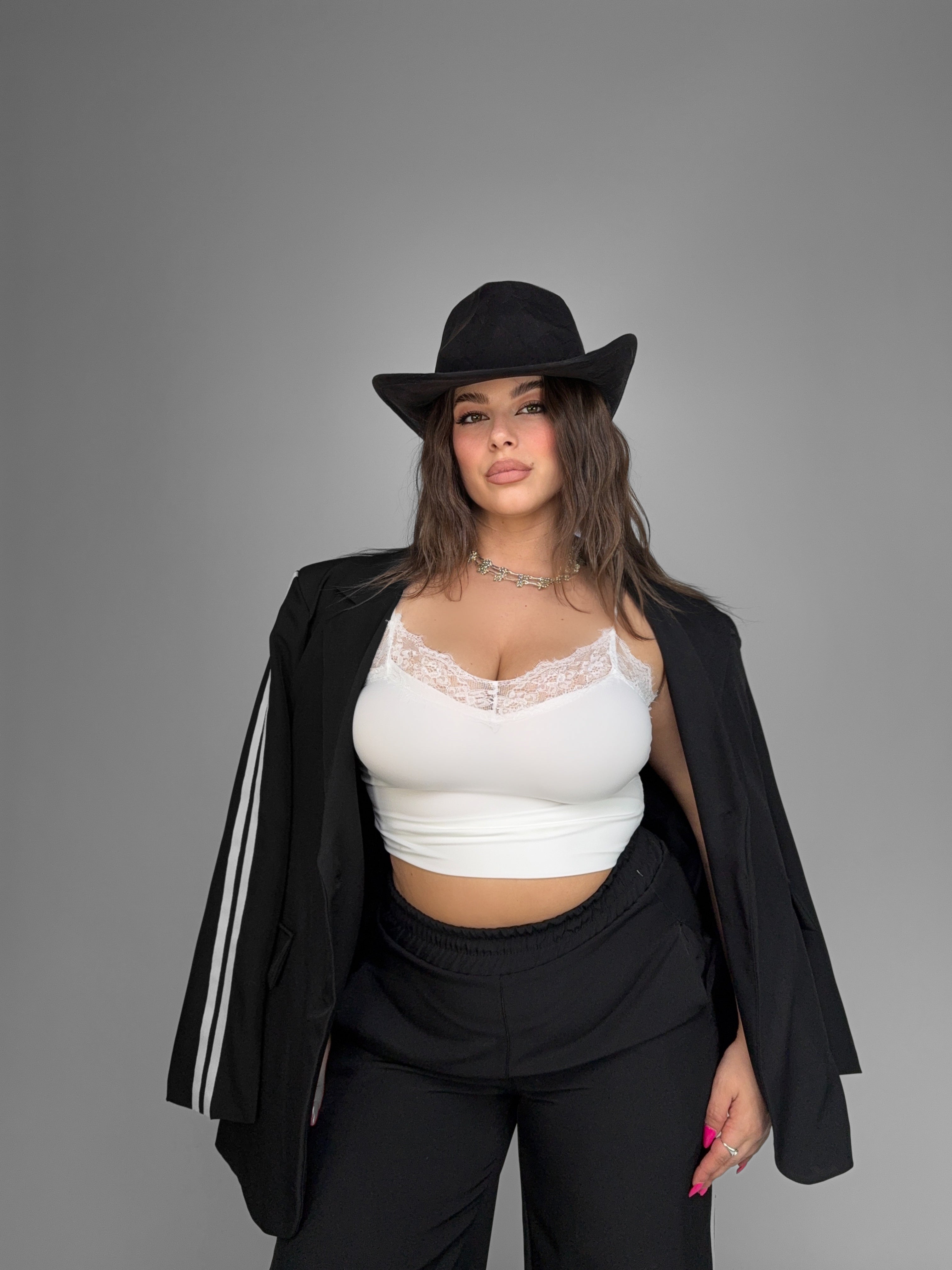 CURVY FIT - Top Romantic Lace-White