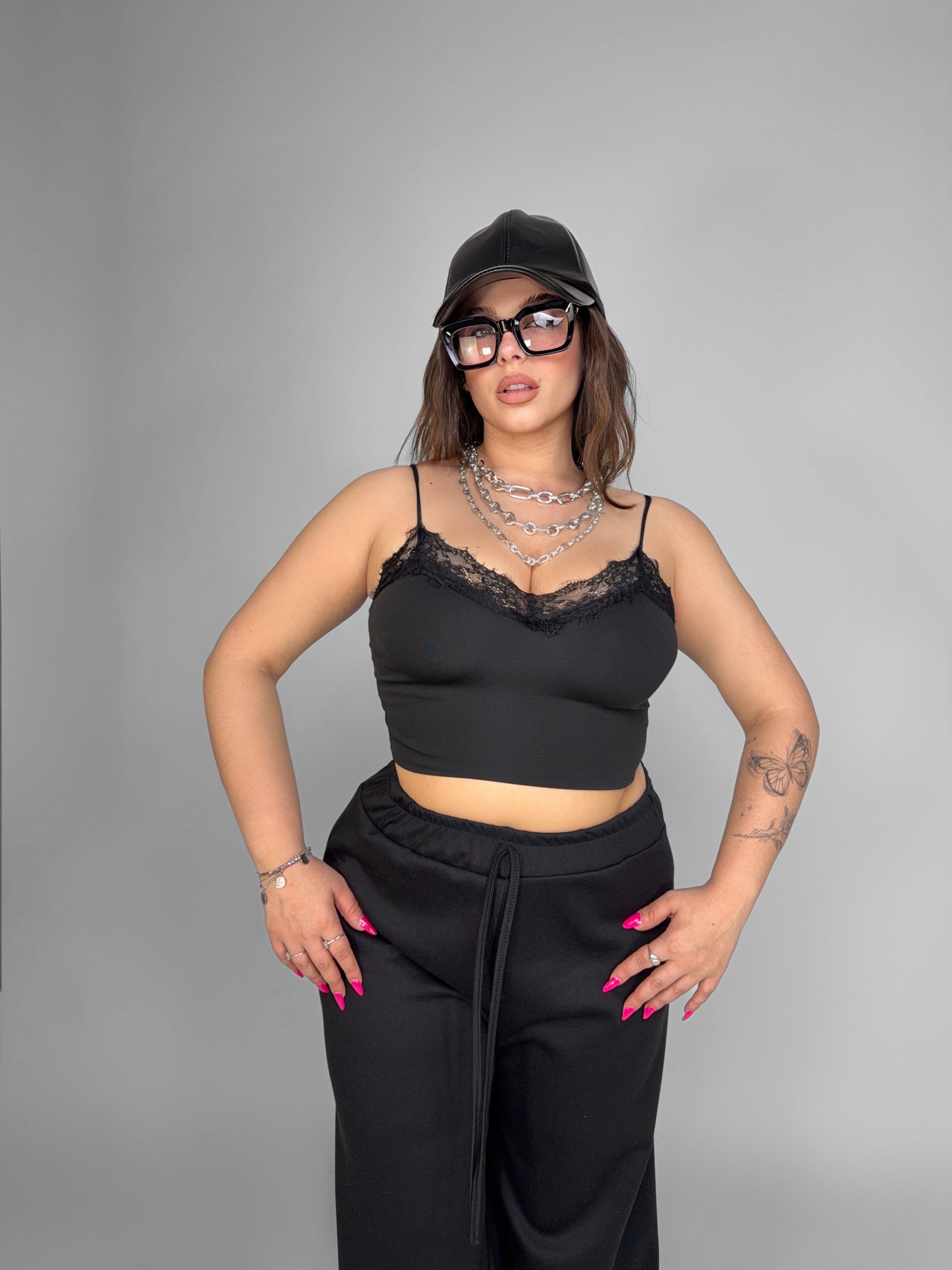 CURVY FIT - Top Romantic Lace-Black