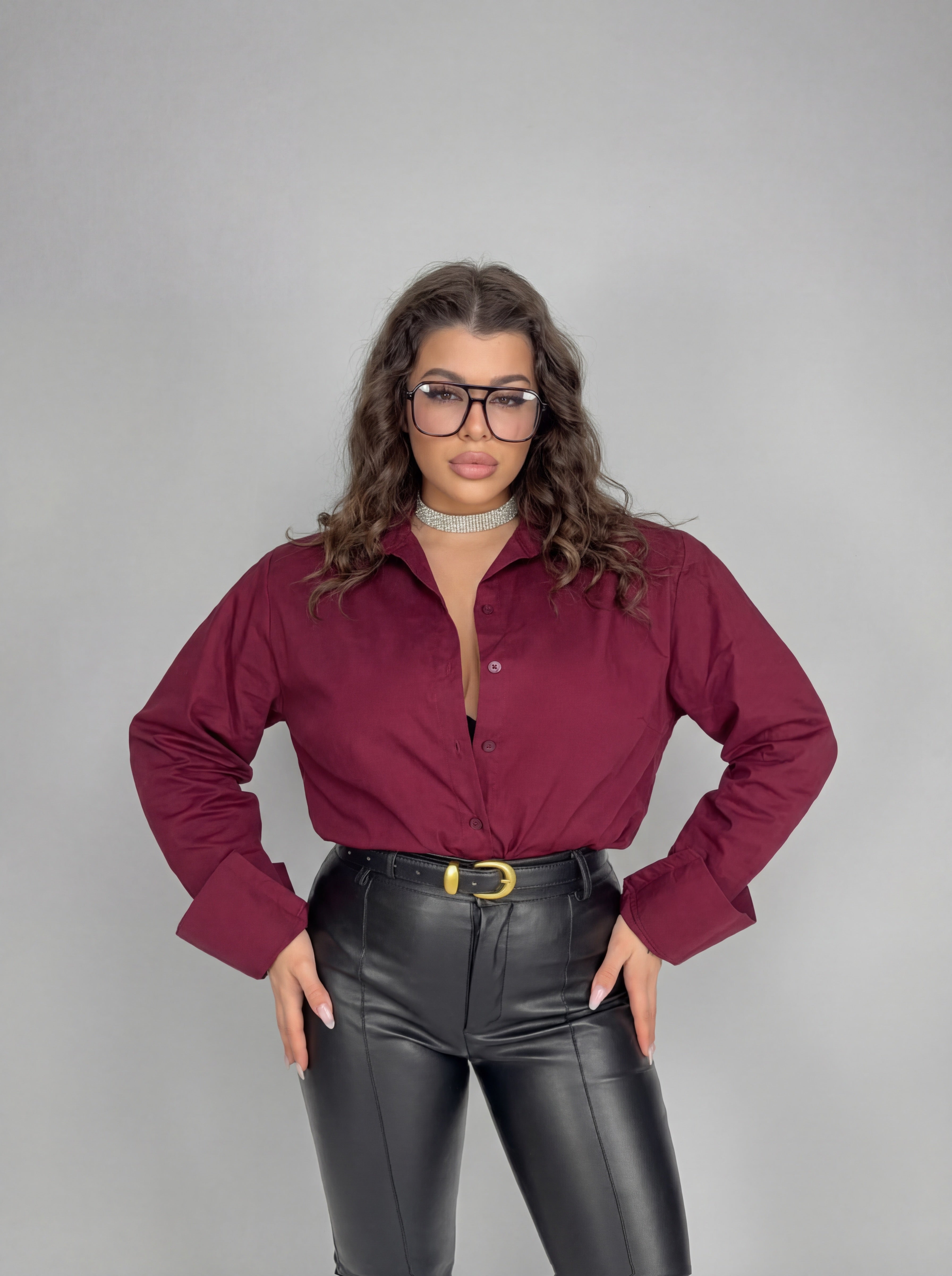 CURVY FIT - Camicia Mega Shoulder - Cherry Red