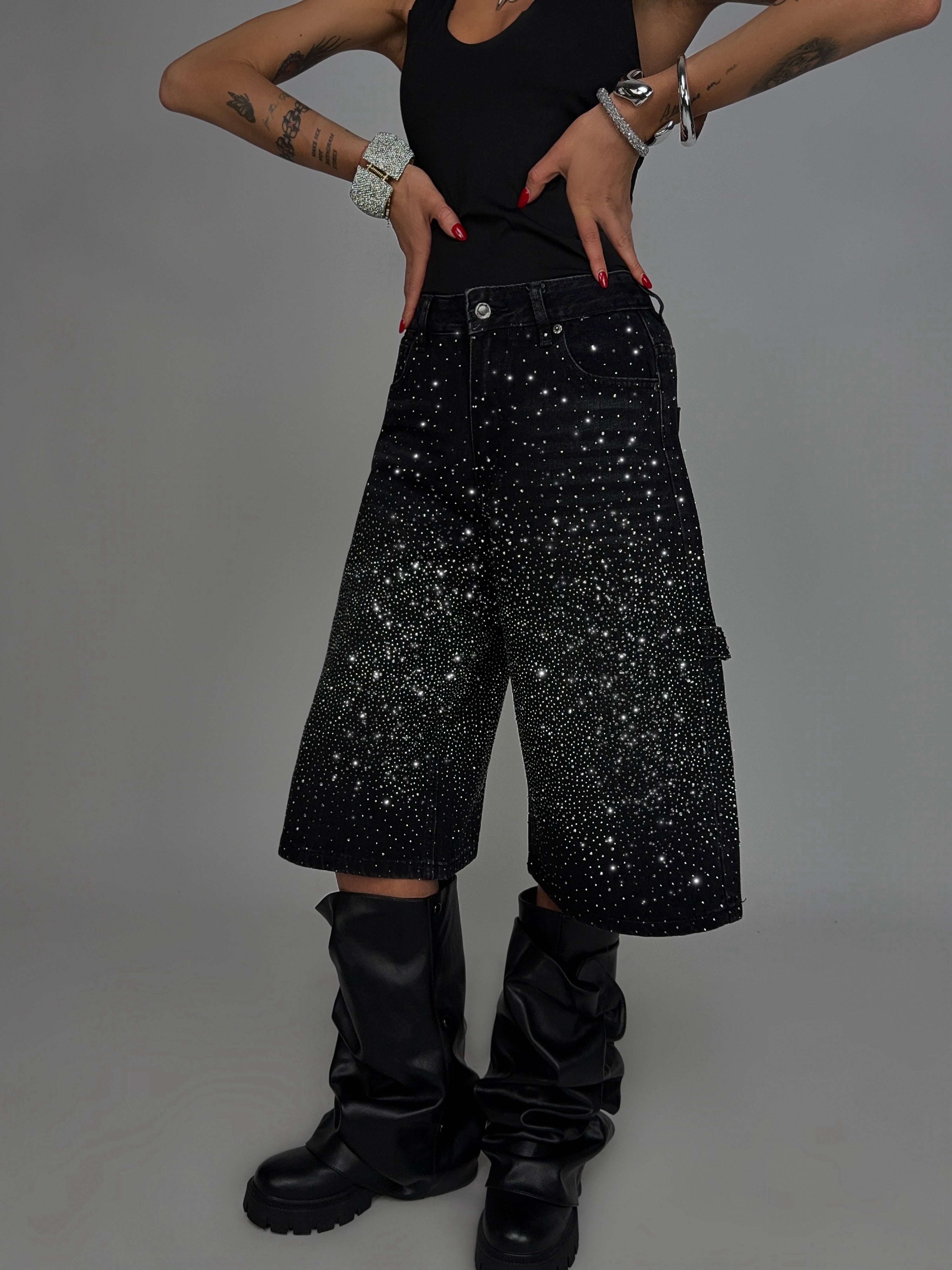Shiny Black Bermuda Shorts
