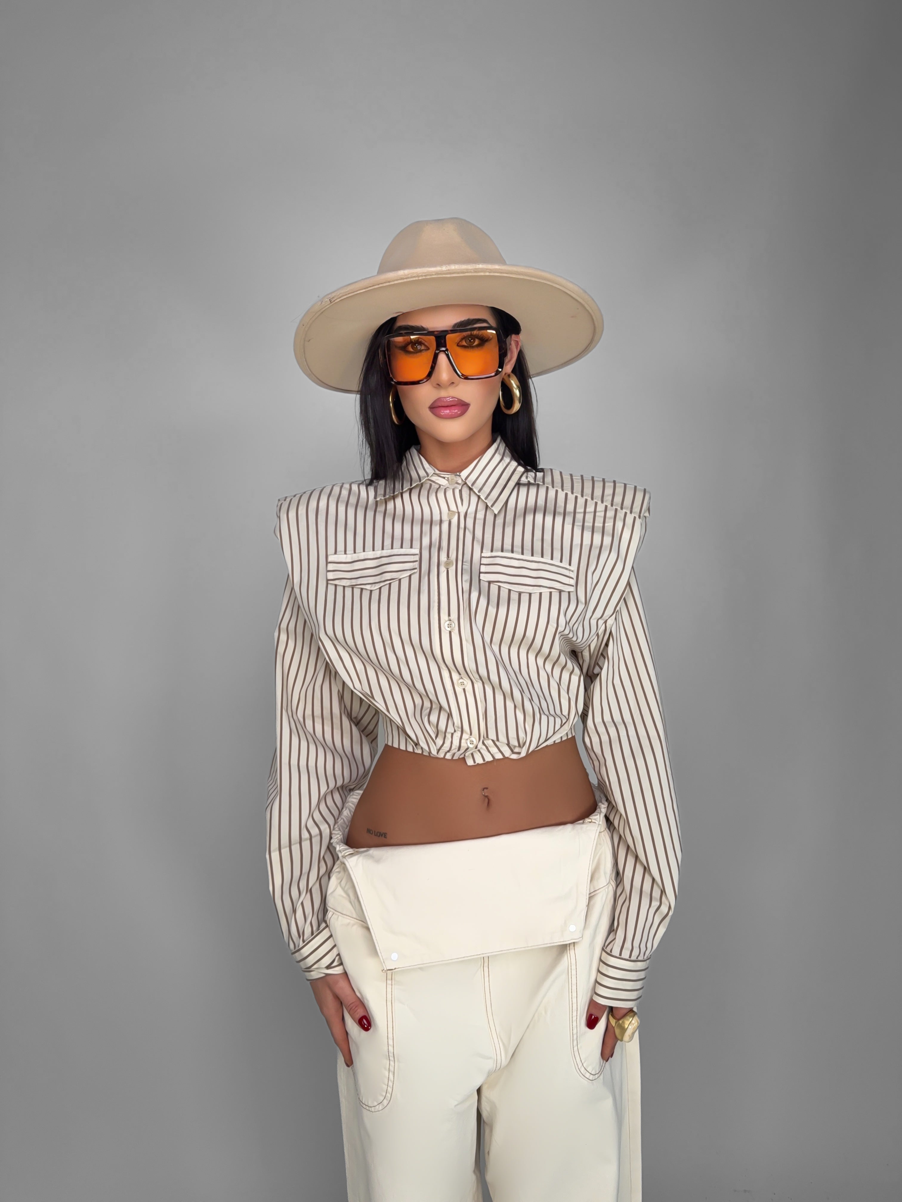 Camicia Stripe Crop-Beige