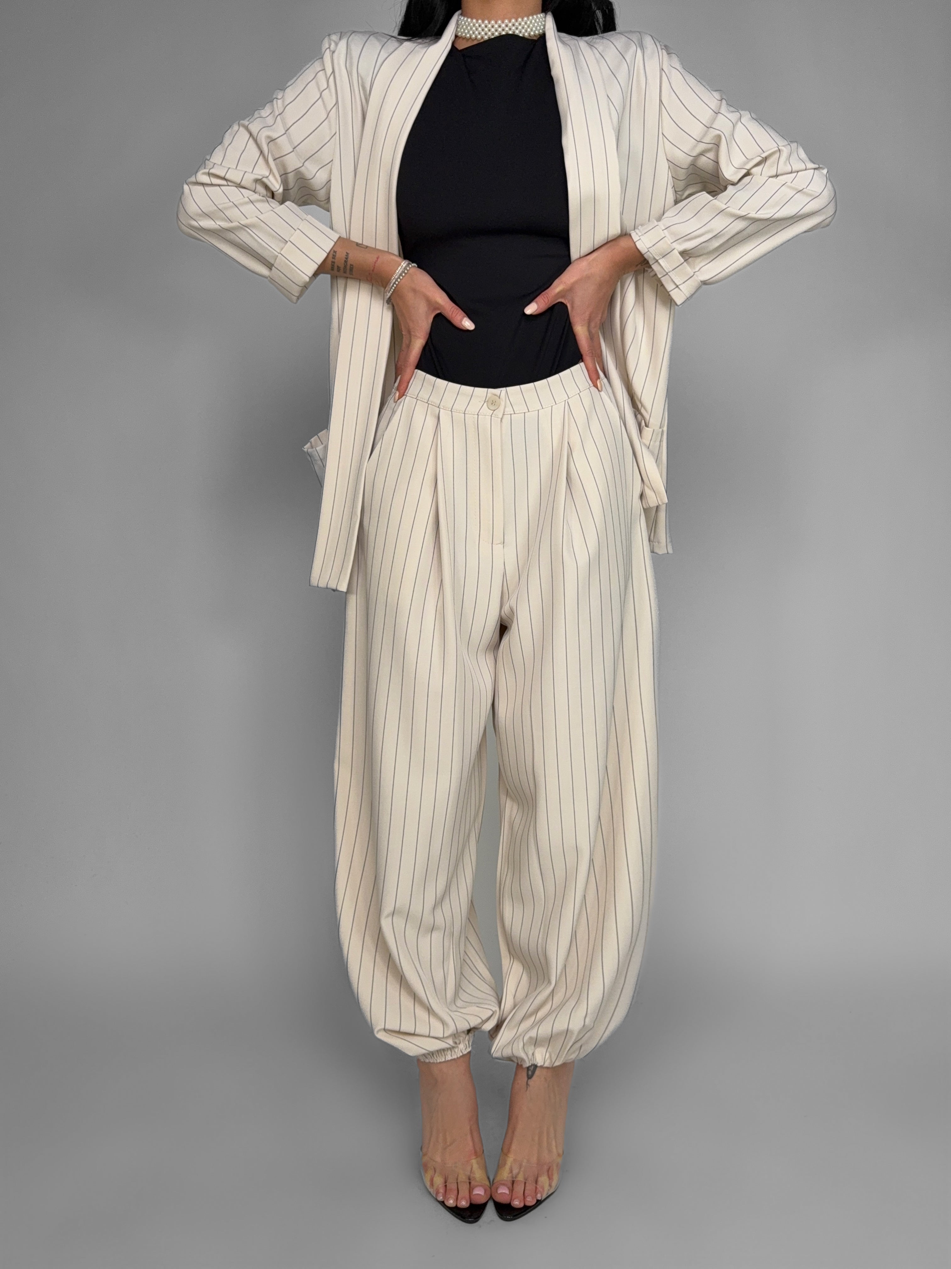 Pantalone Classic Pinstripe-Beige