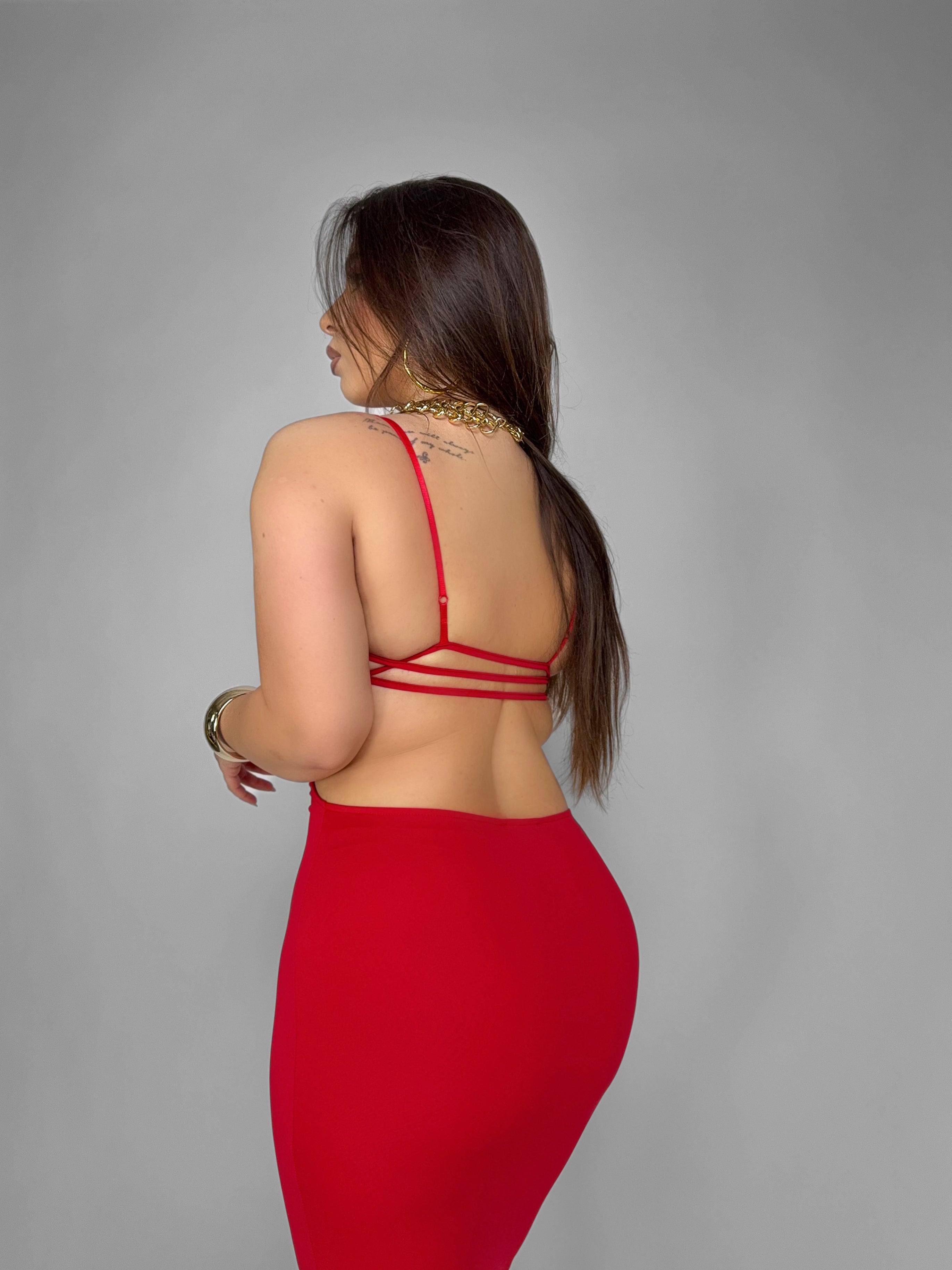 CURVY FIT - Contrast Lace-Red Dress