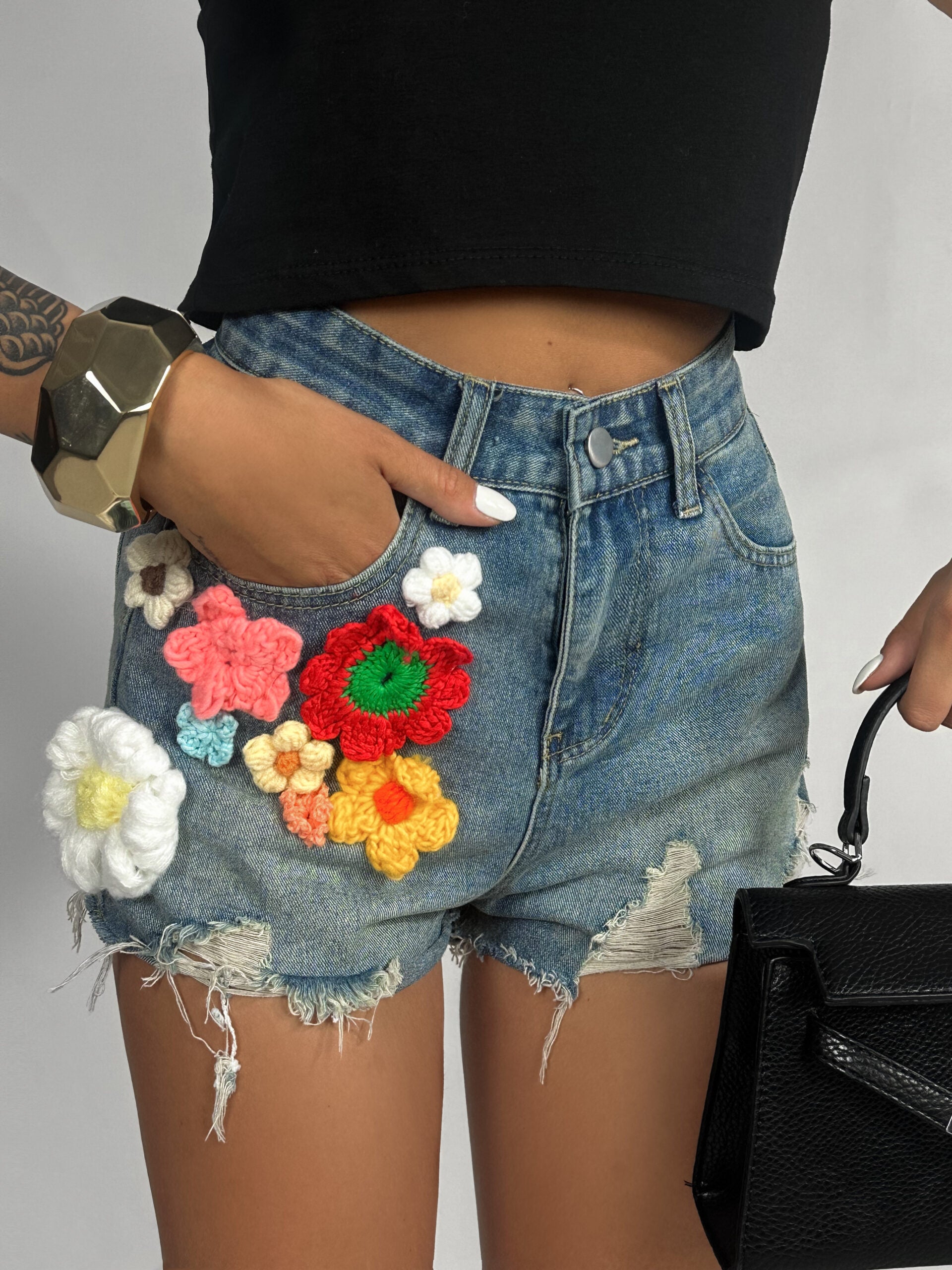 Short Denim Flower