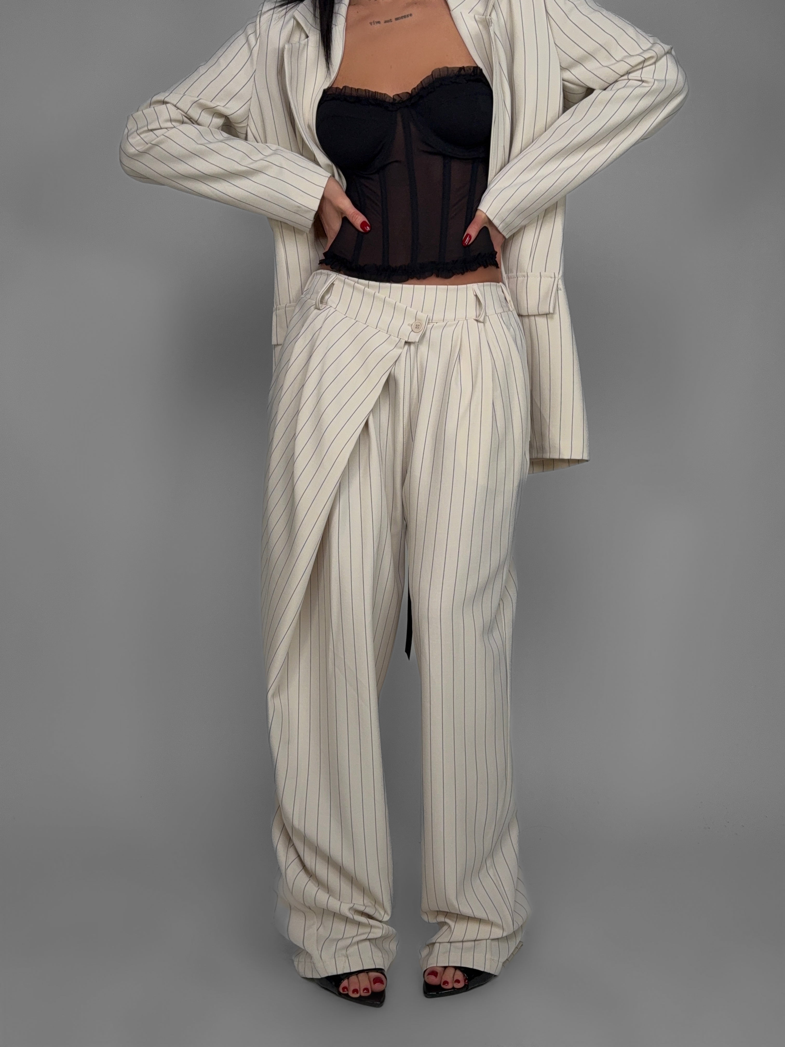 Pantalone Chalk-Striped Print - Beige