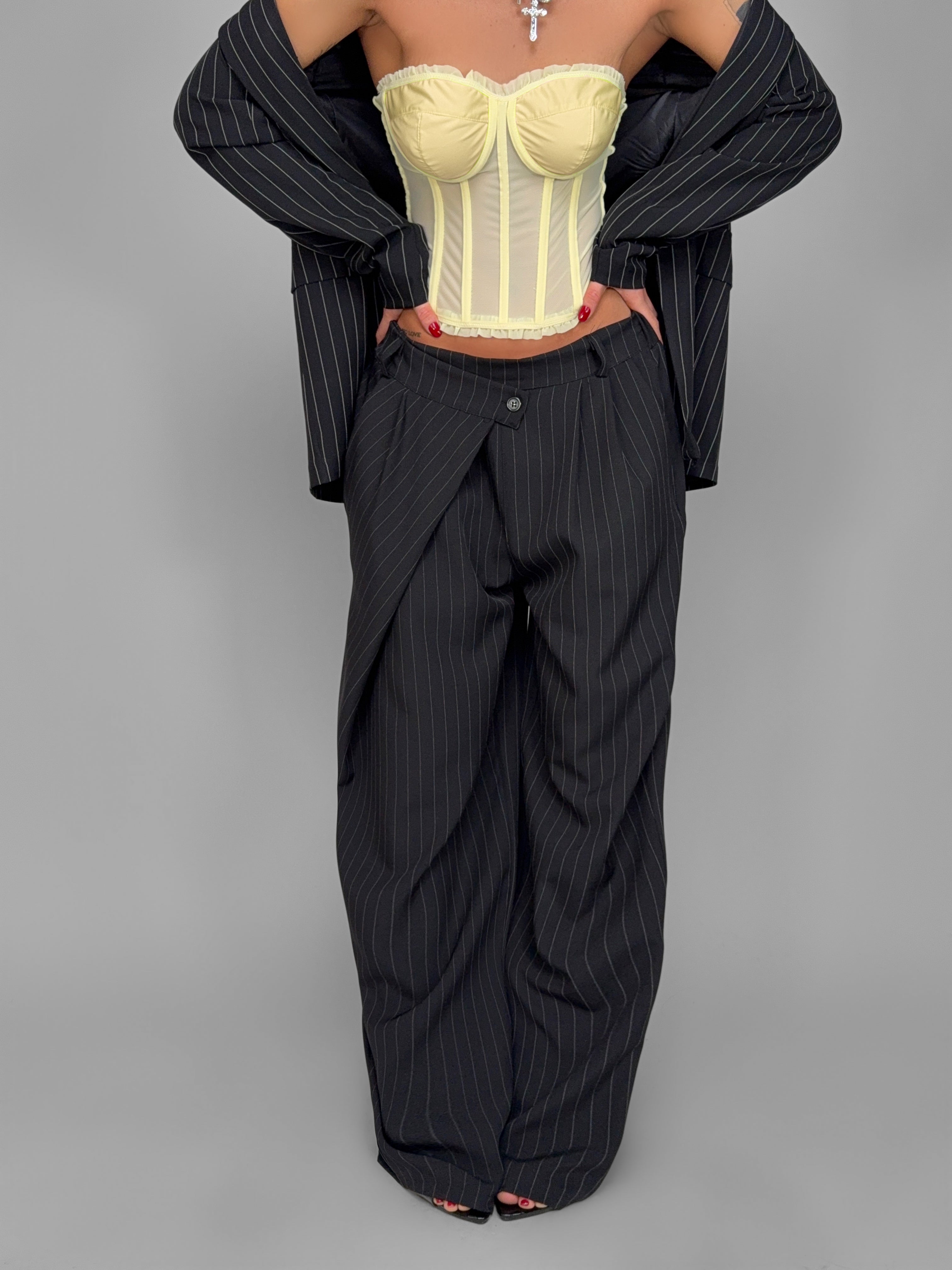 Pantalone Chalk-Striped Print - Black