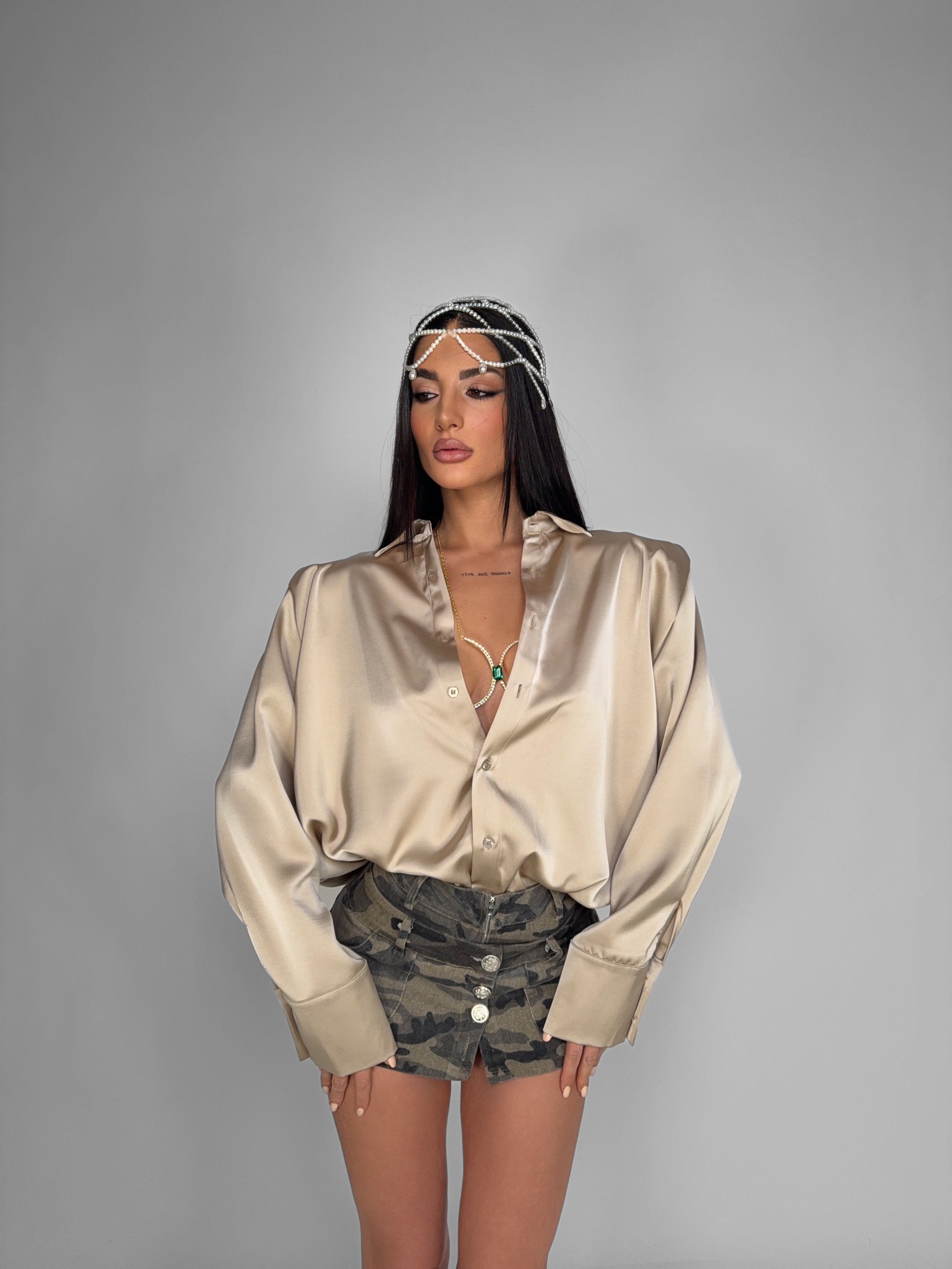 Camicia Shiny Satin-Beige