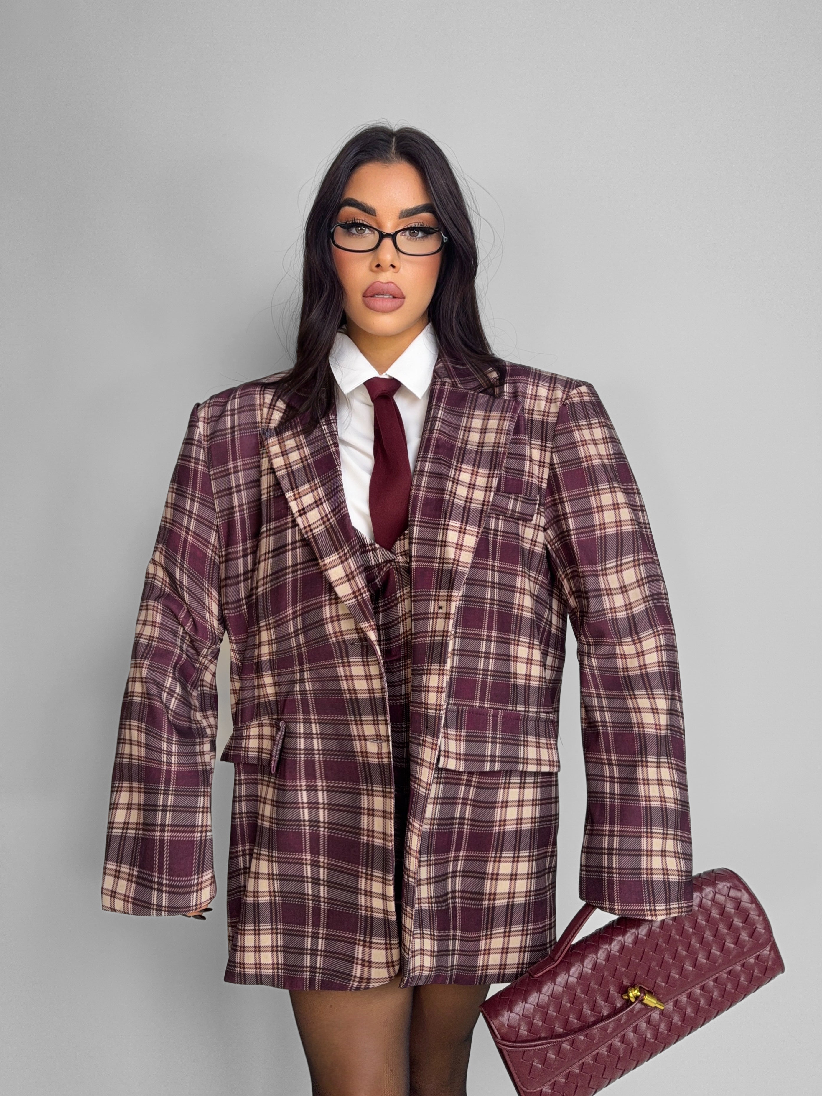 Giacca Tartan Grid-Cherry red