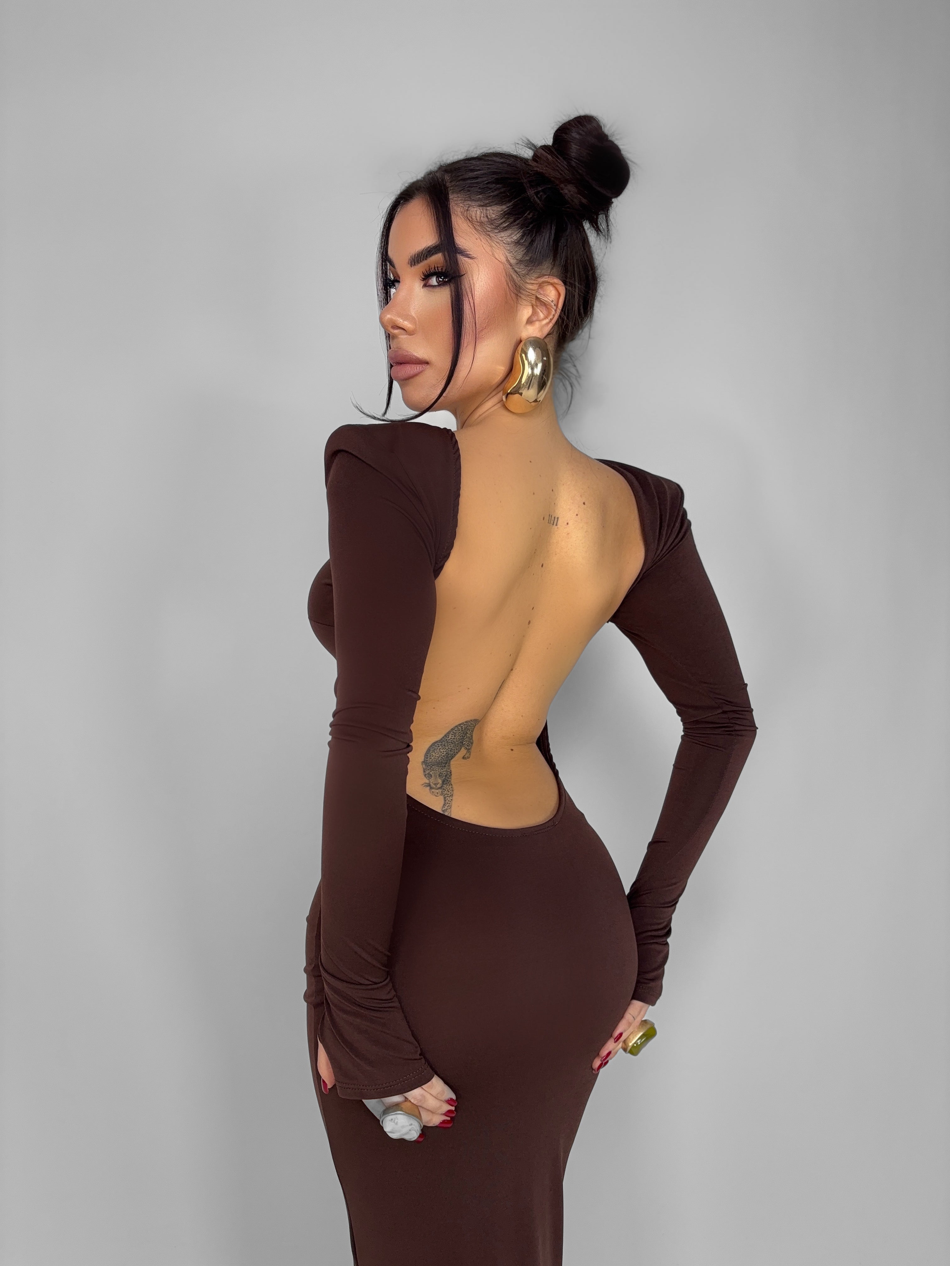 Abito Bare Back-Brown