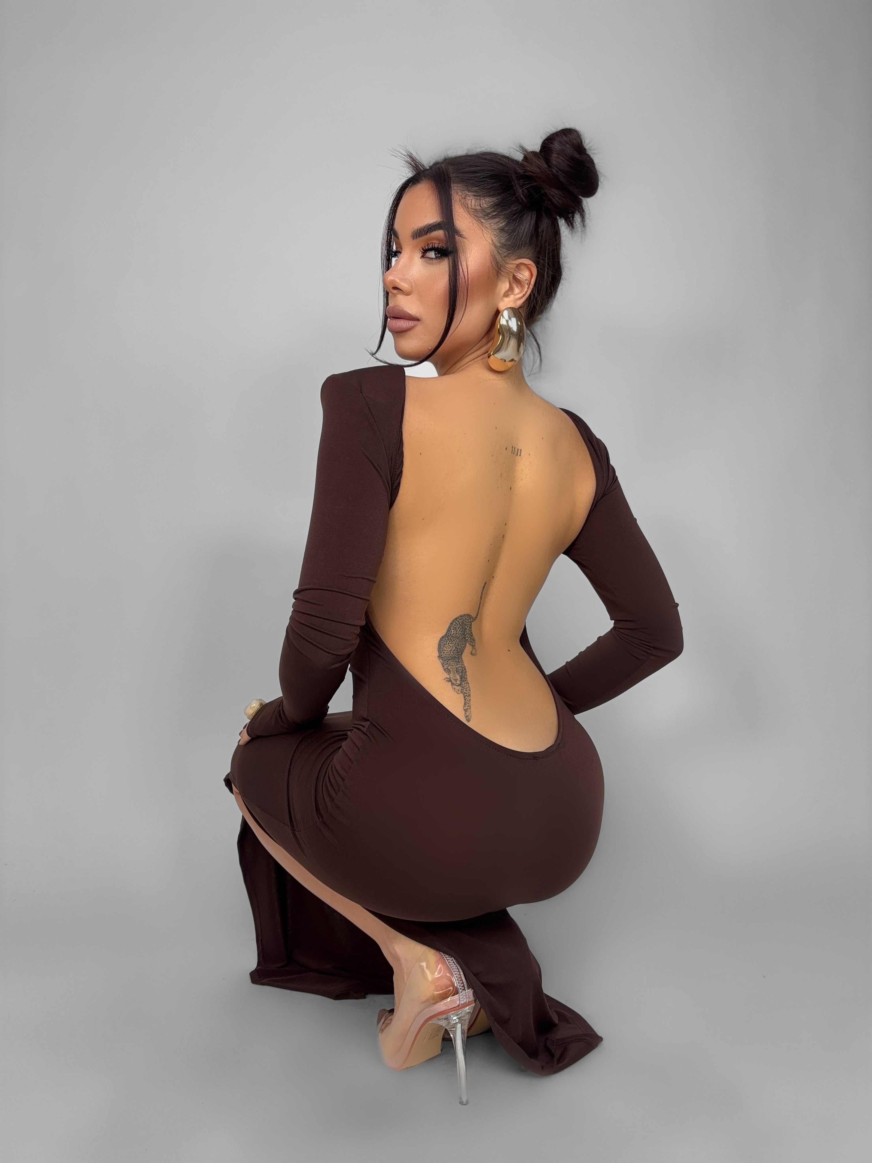 Abito Bare Back-Brown