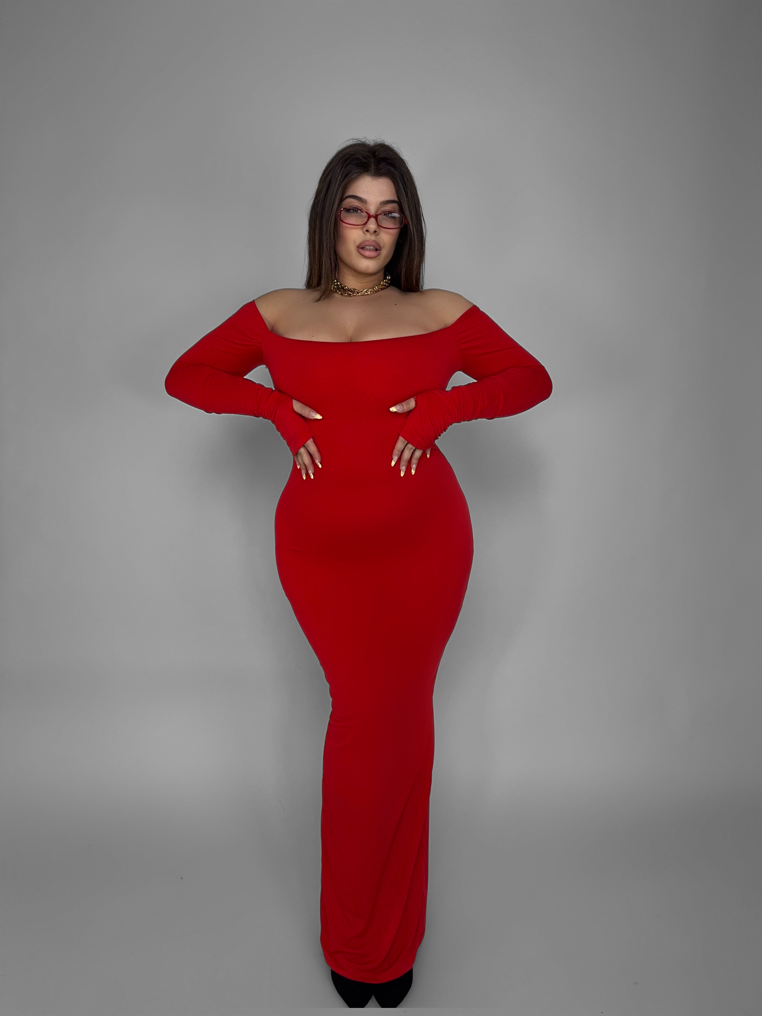 CURVY FIT - Abito Luxe Off-Red