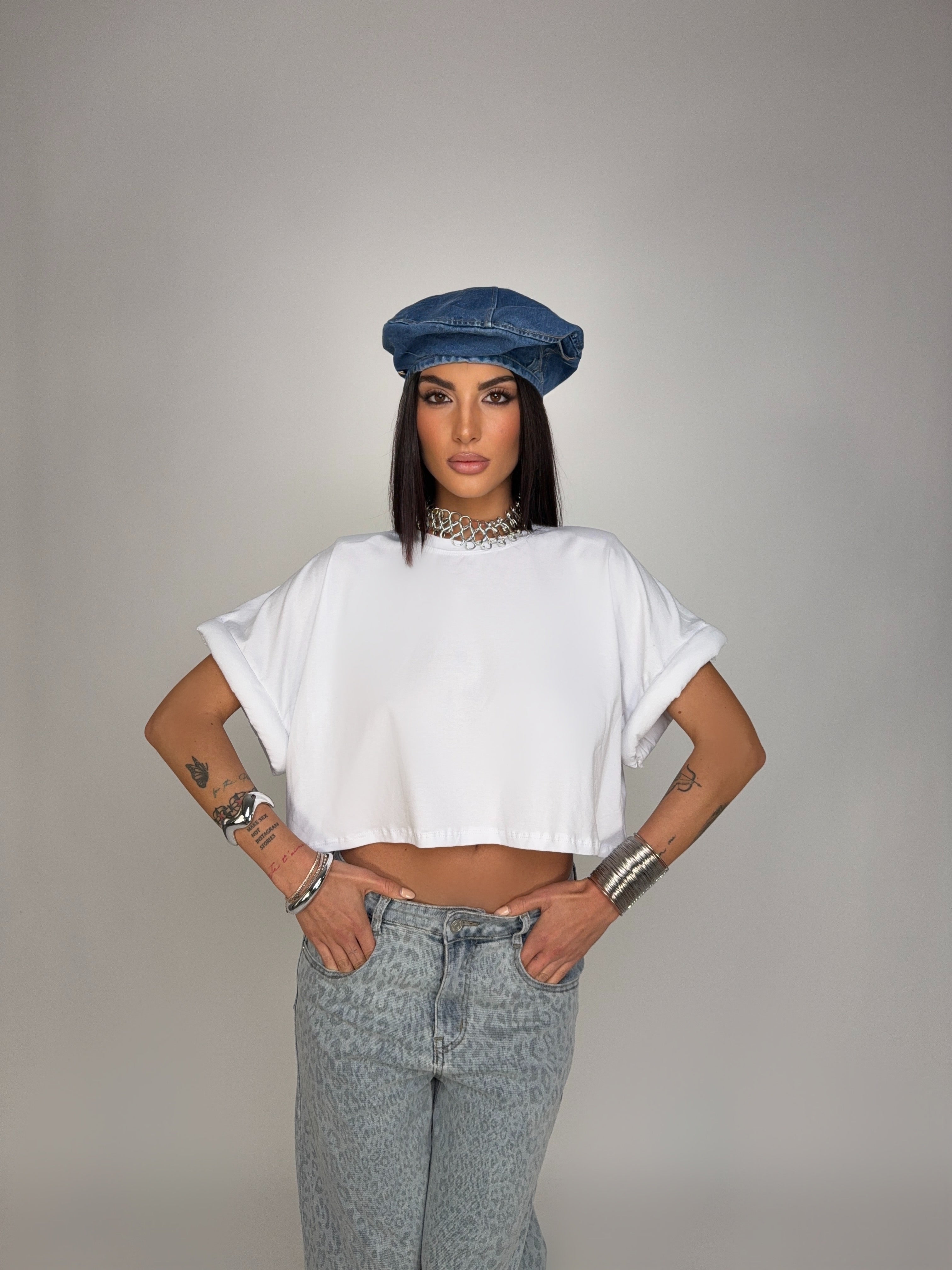 Maglia Structured Crop-White