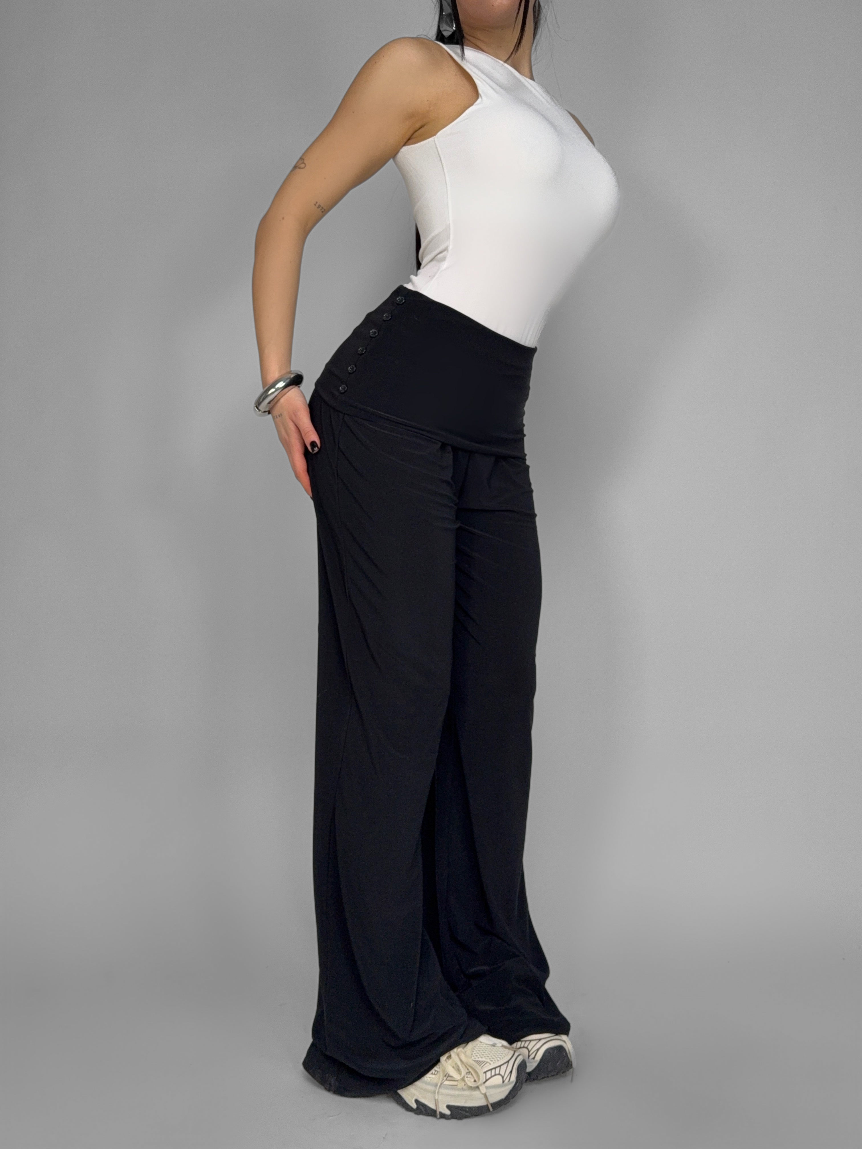 Pantalone Side Button-Black