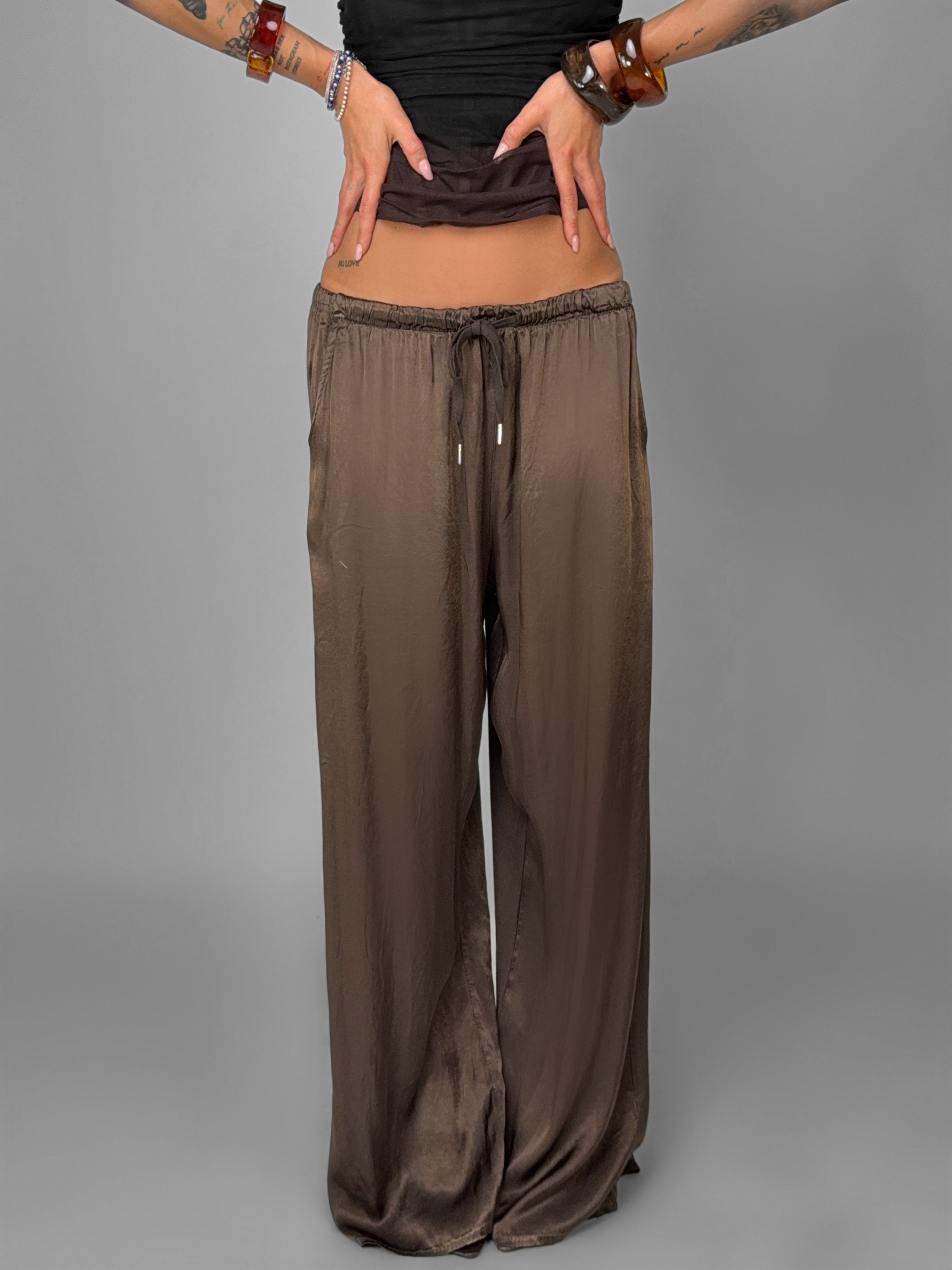 Pantalone Satin Palazzo-Brown