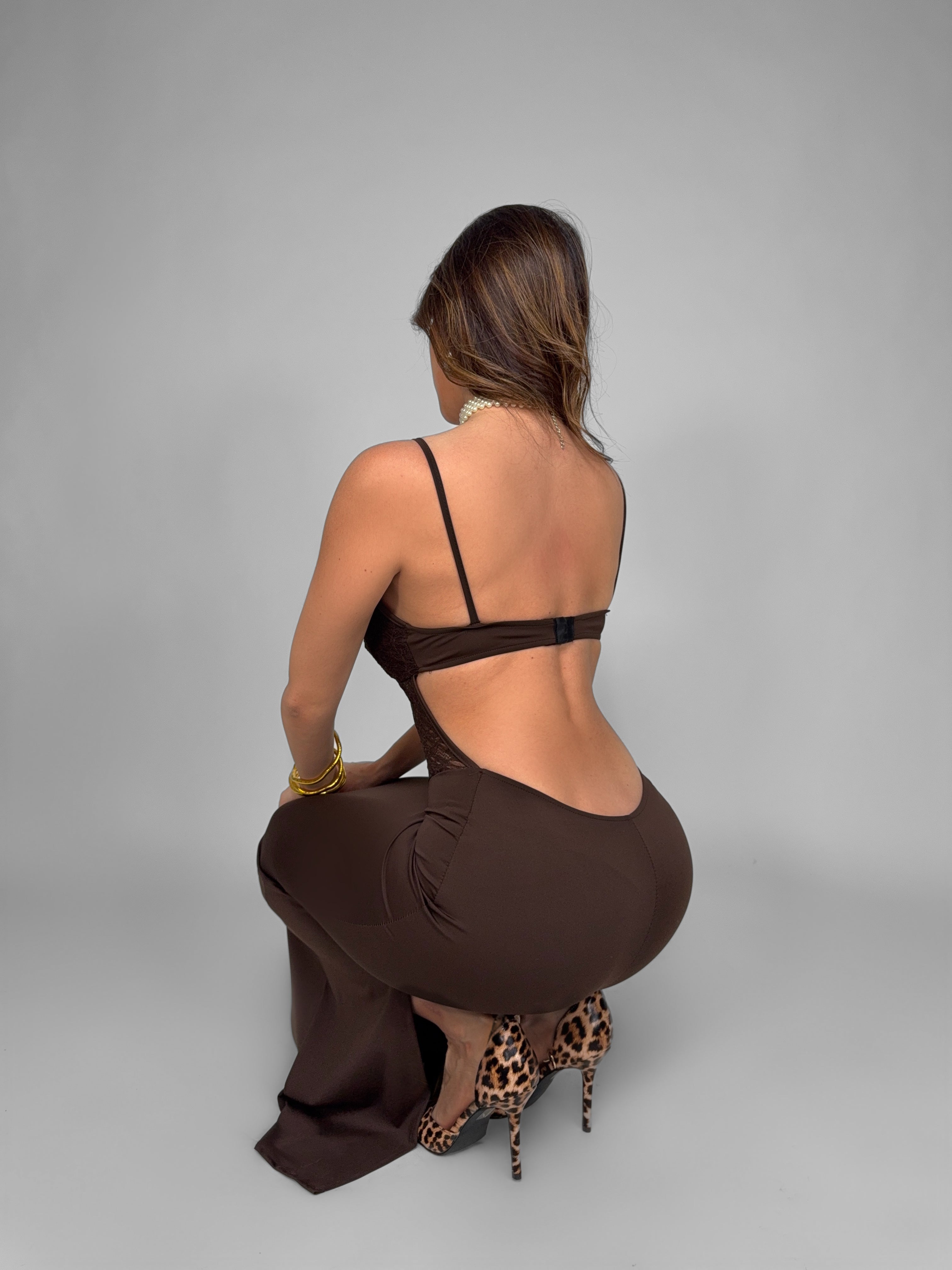 Abito Lace Ring Detail-Brown