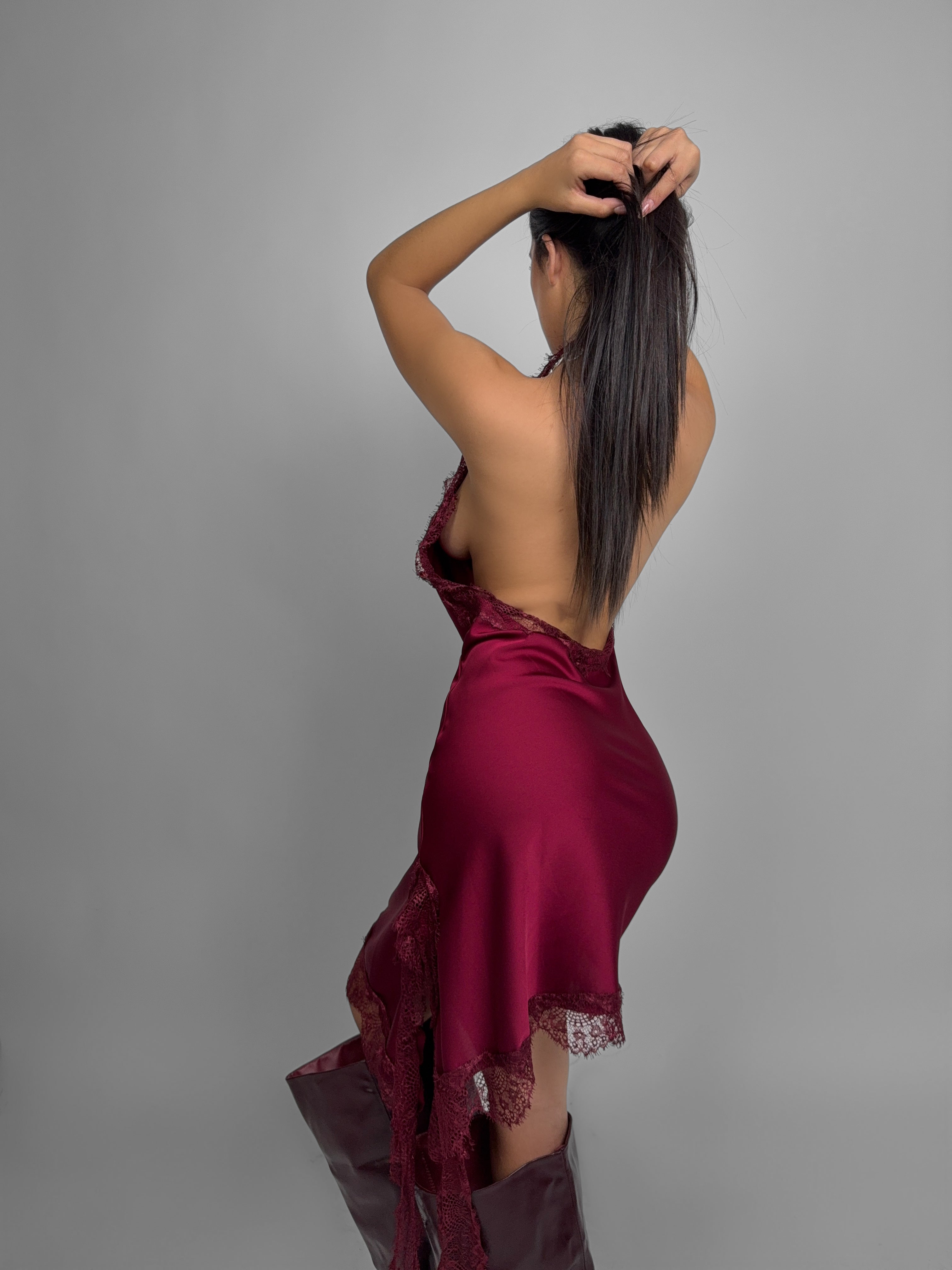 Abito Satin Prom-Cherry-red