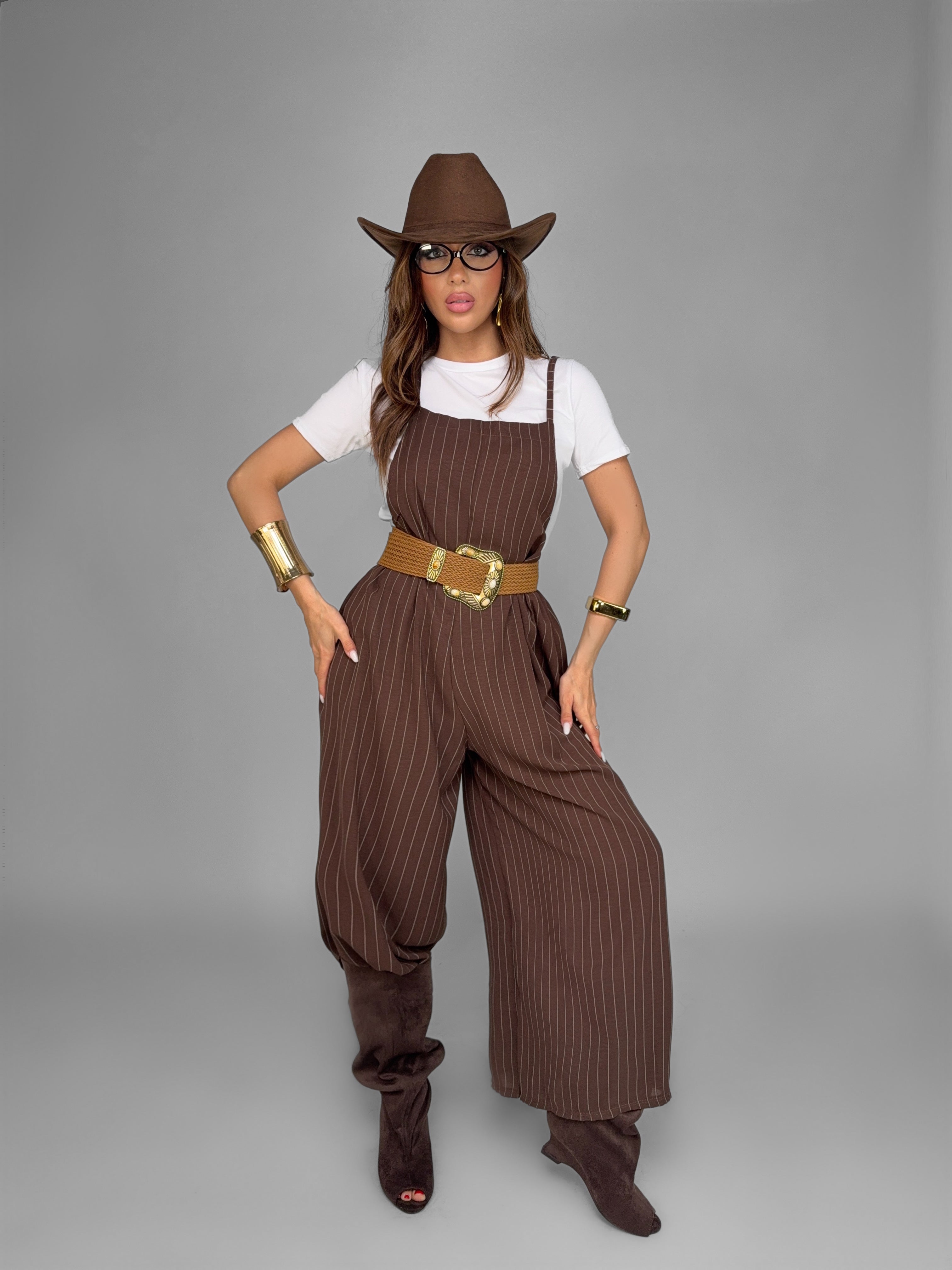 Salopette Pinstripe-Brown