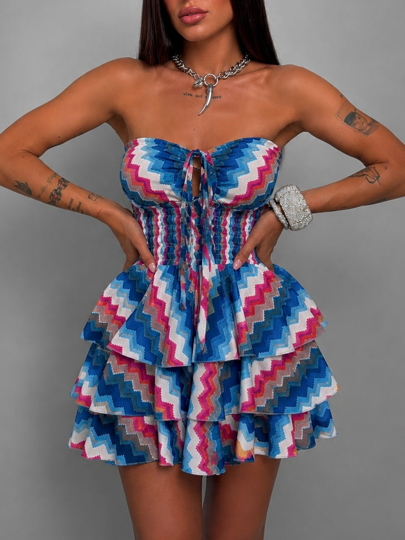 Abito Wave Pattern-Blu