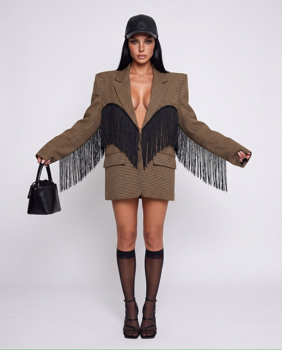 Giacca Check Fringe-Beige