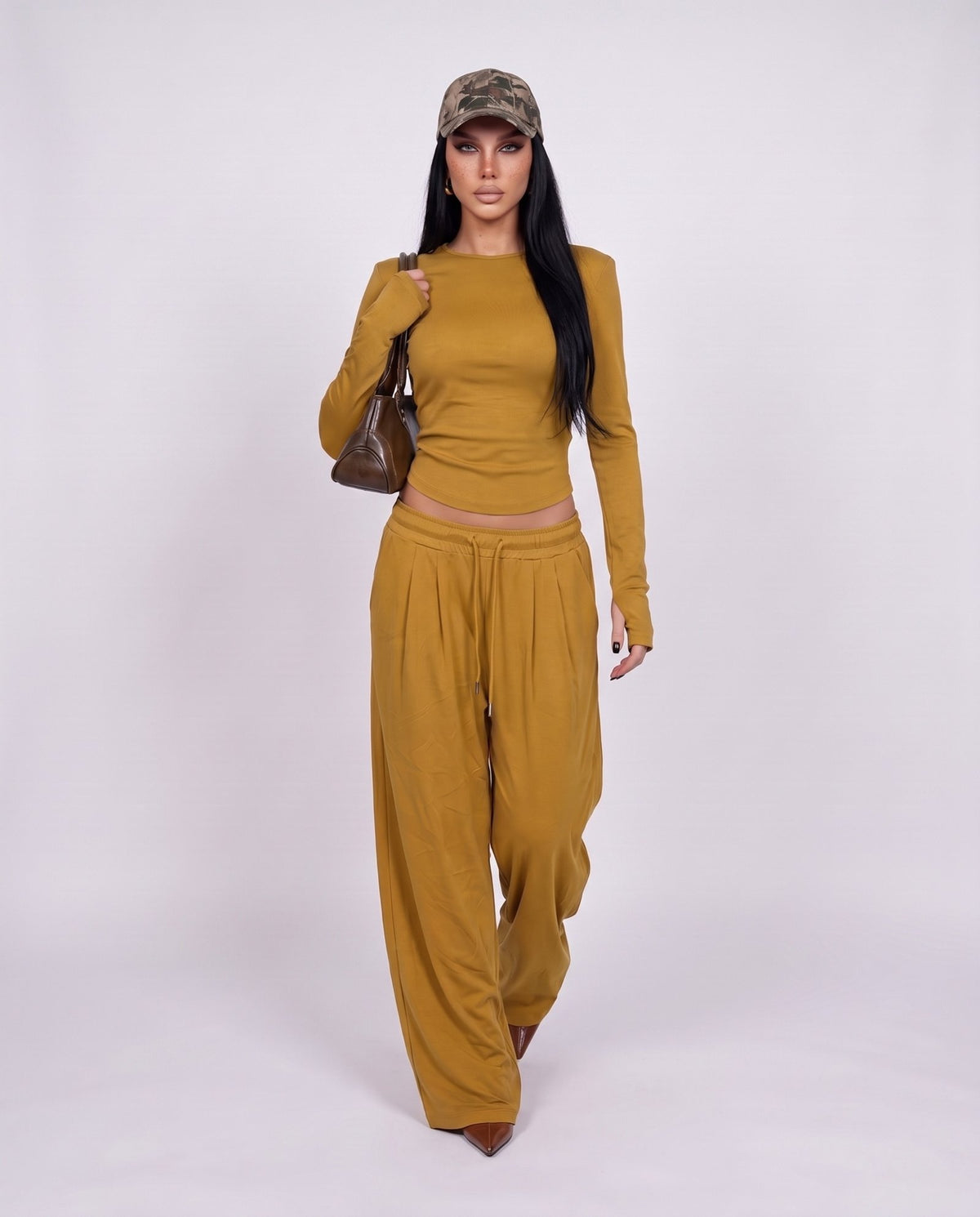Coord Set Knit Pant-Ochre