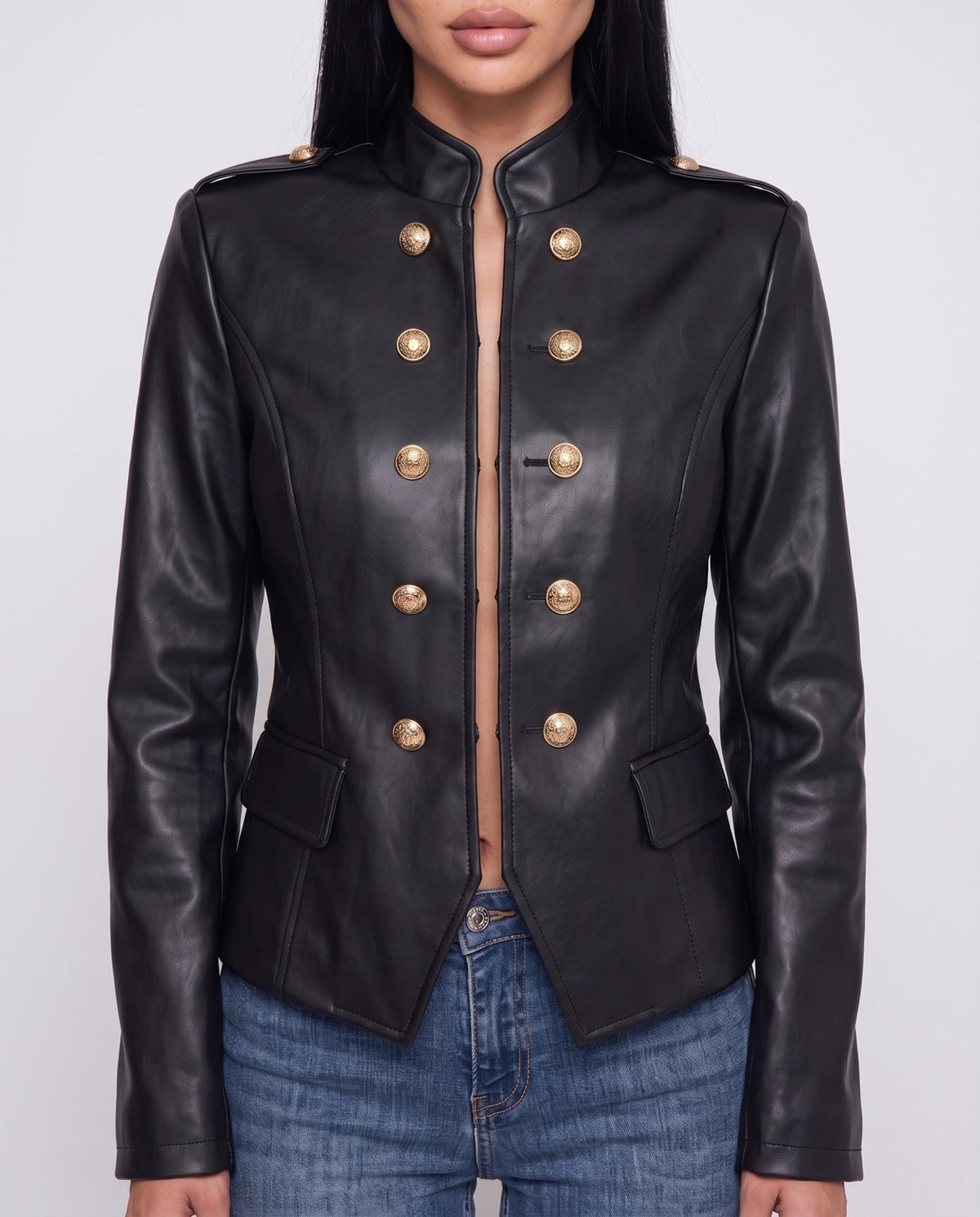 Giacca Leather Button-Black