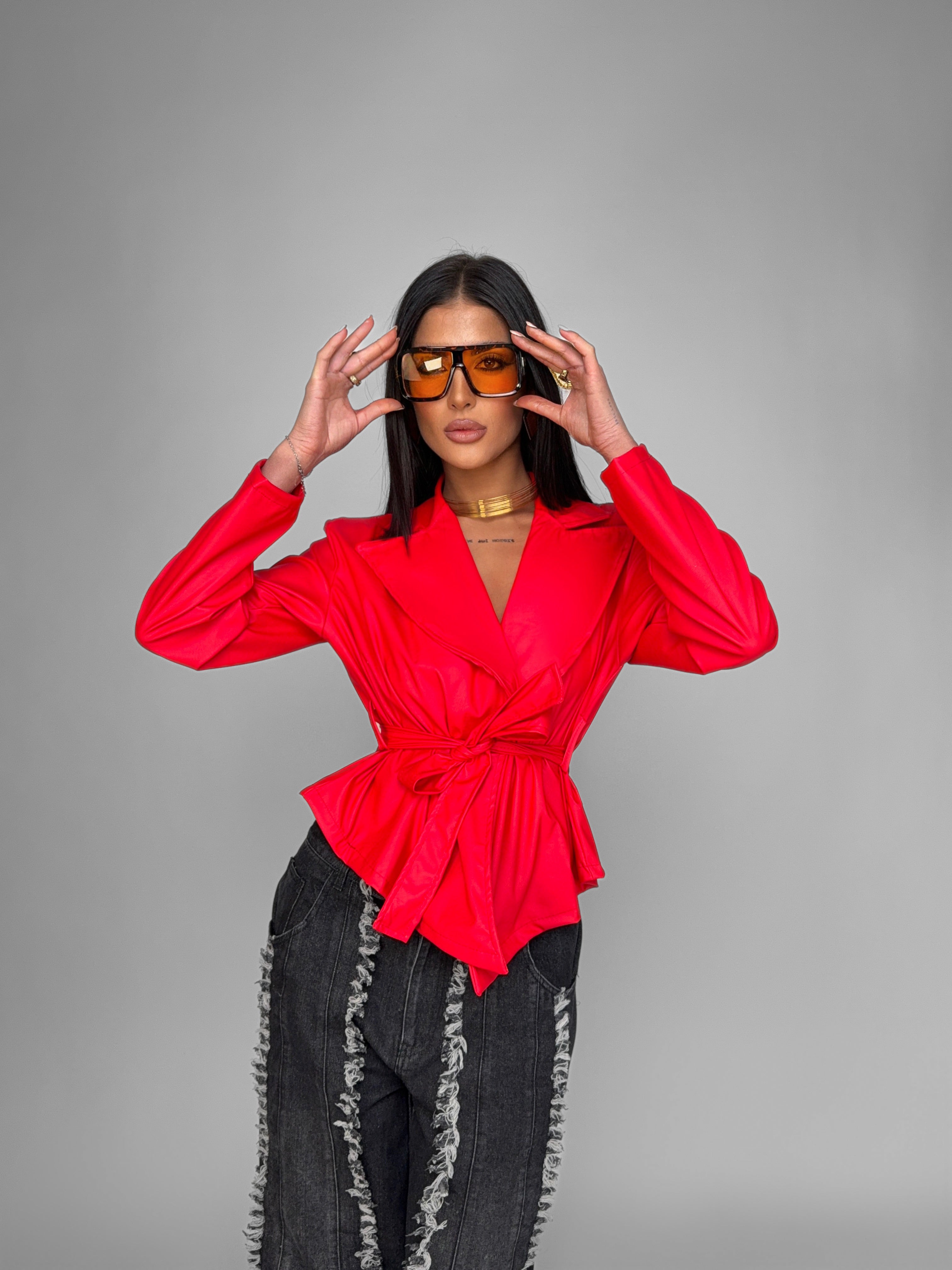 Glossy Leather Jacket - Red