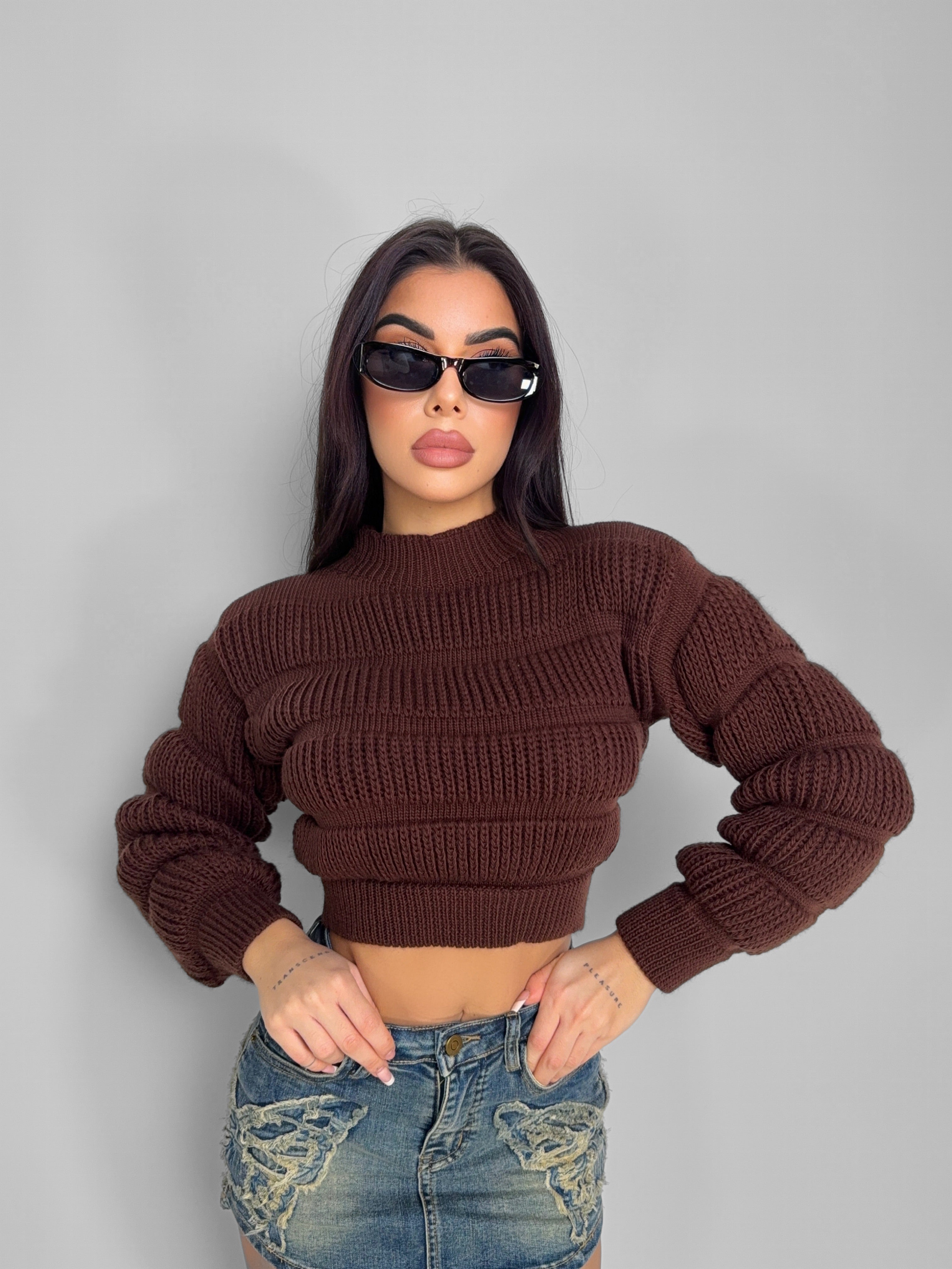 Maglione Crop Off-Brown