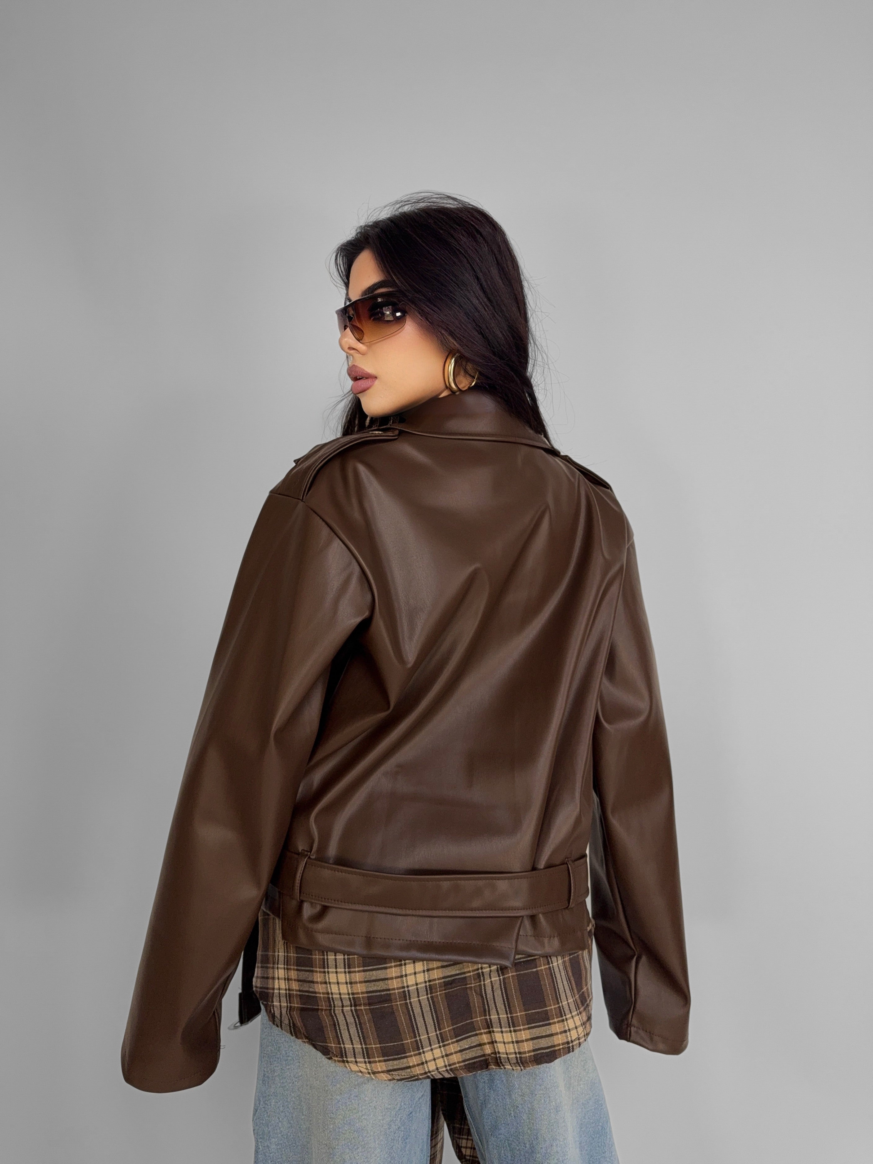 Studded Over Leather - Brown