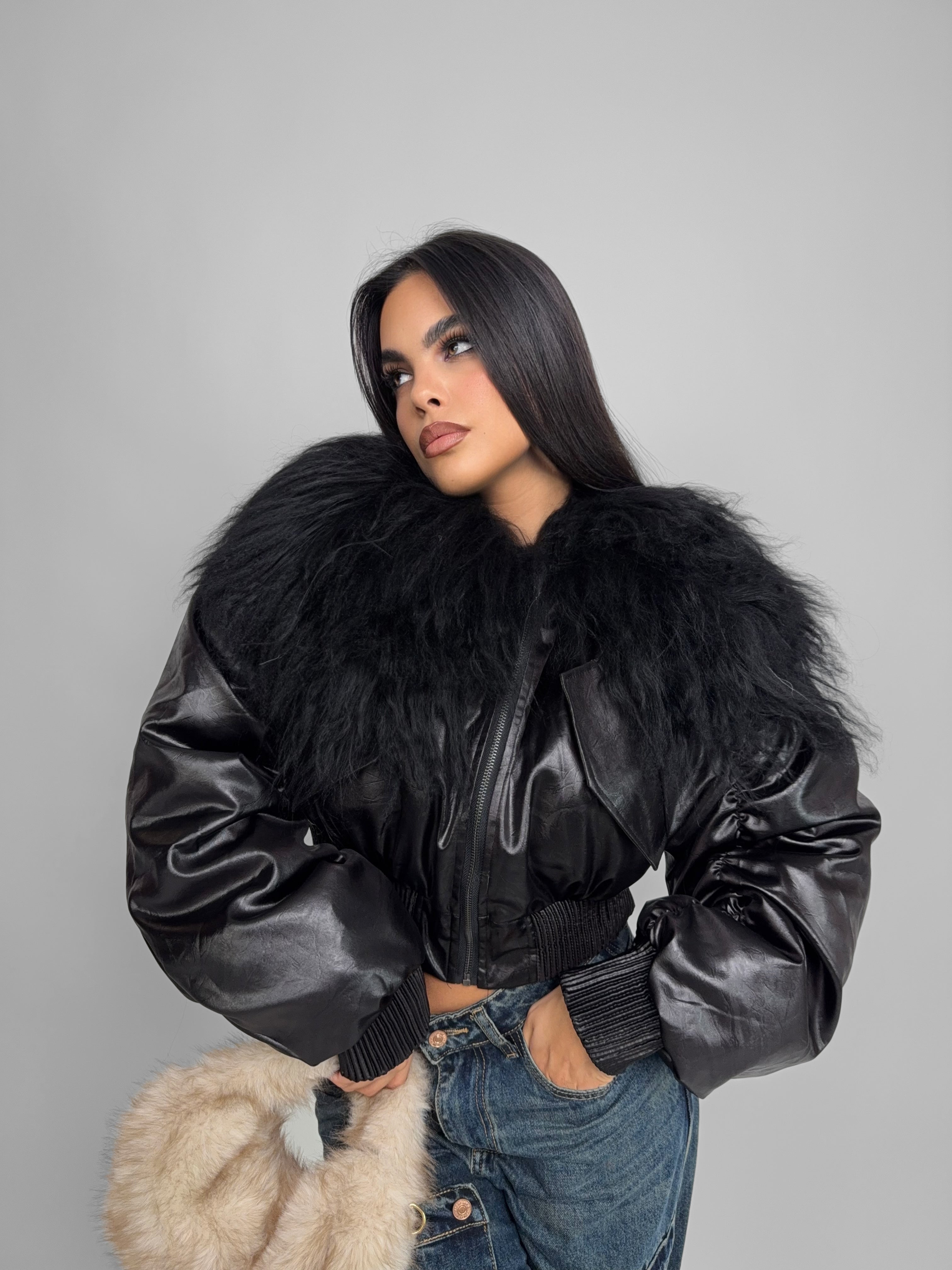 Bomber Crop Embossed-Black