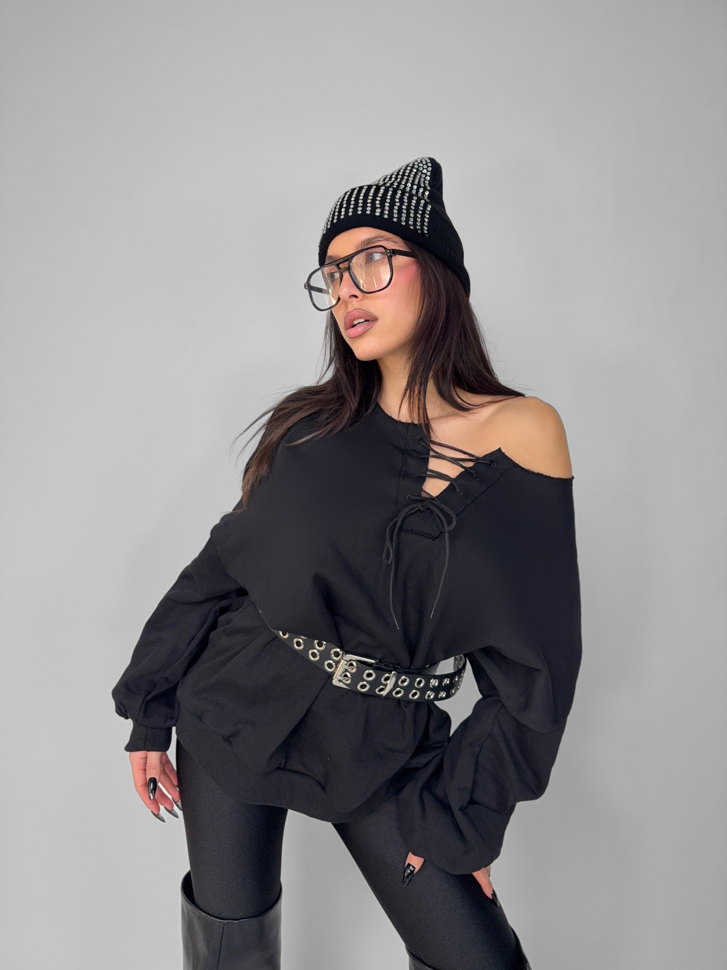 Maxi Maglione Fashionable - Black