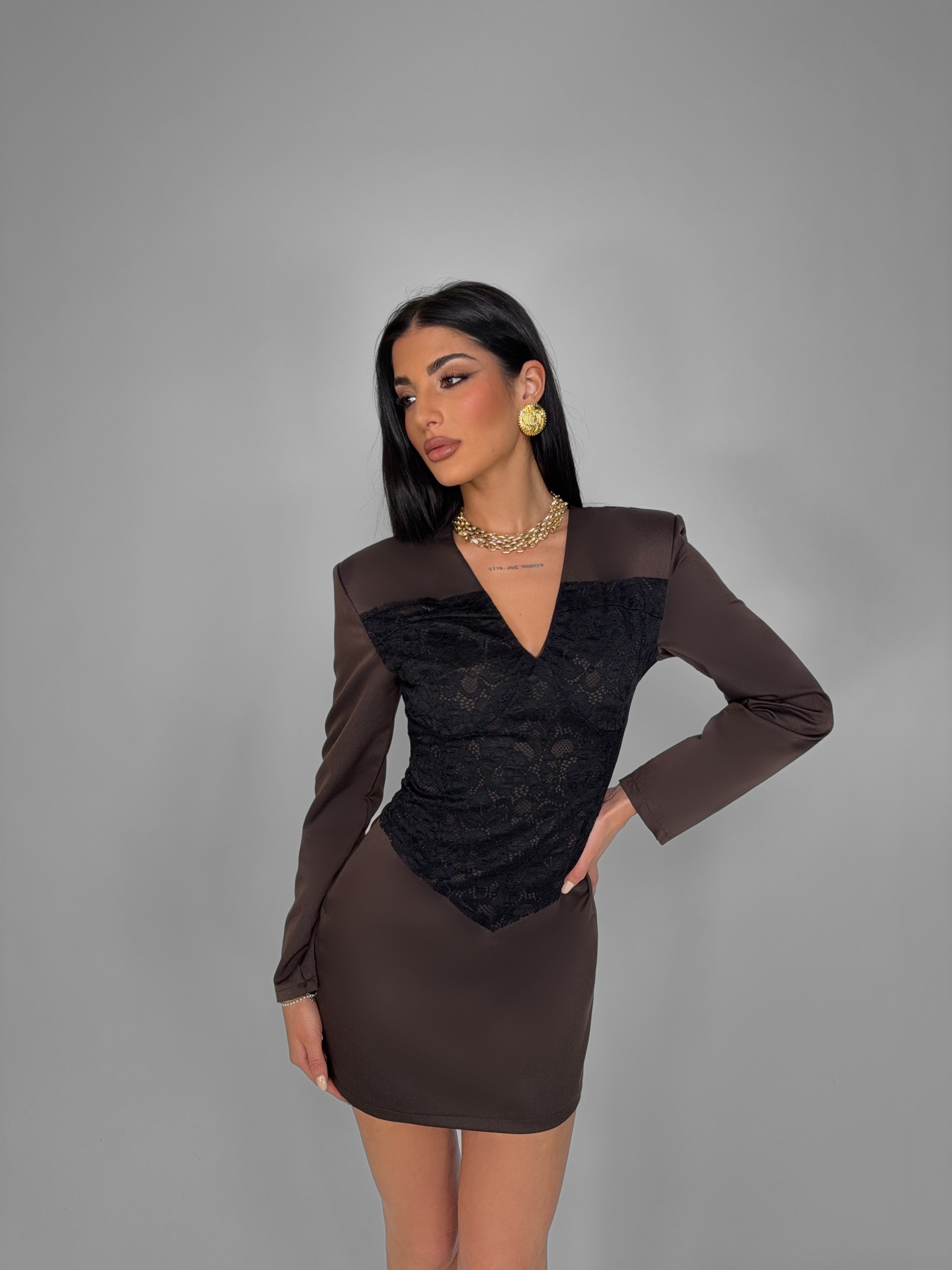 Abito Lace Overlay-Brown