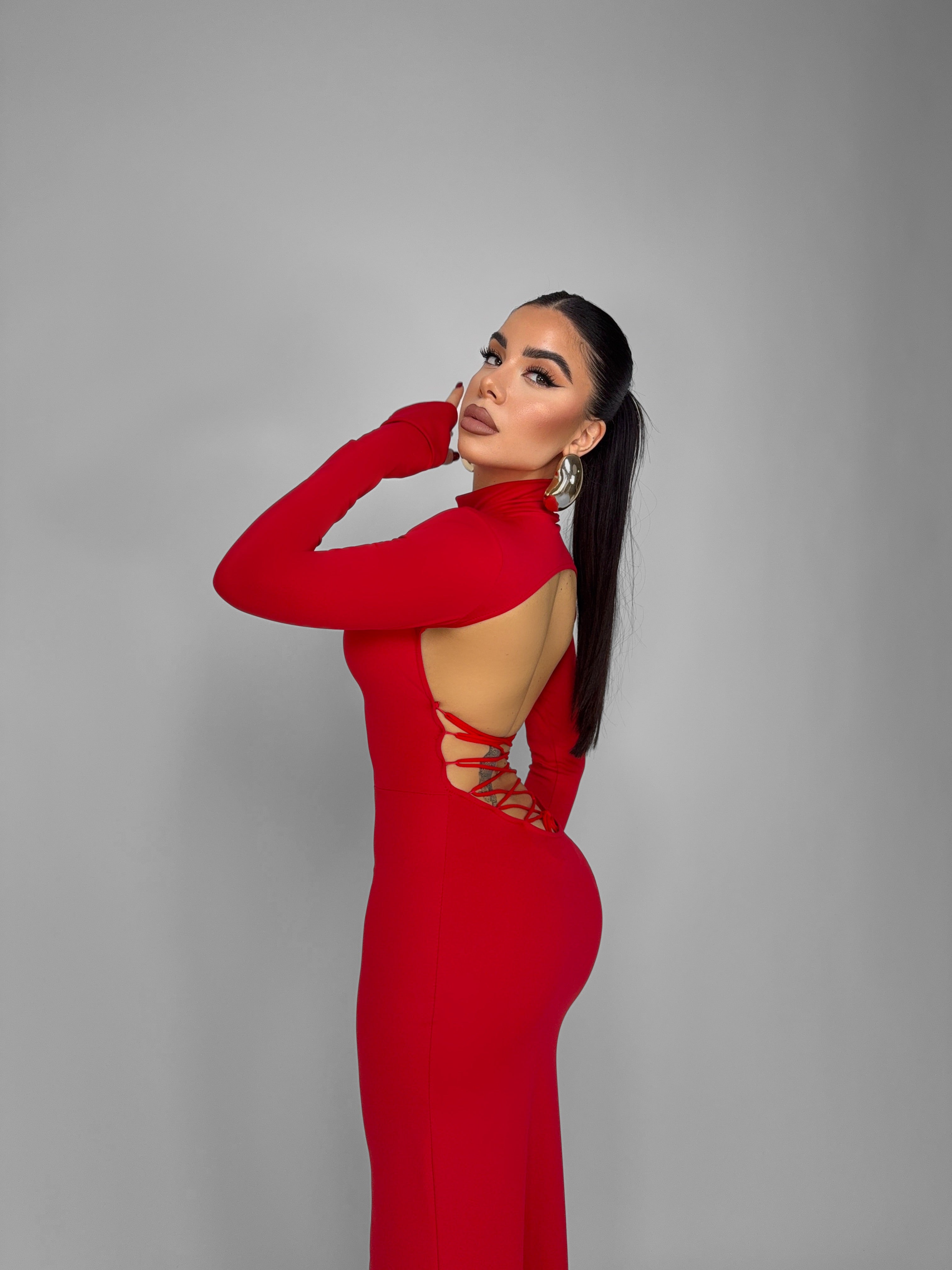 Abito Fitted Lace-Red