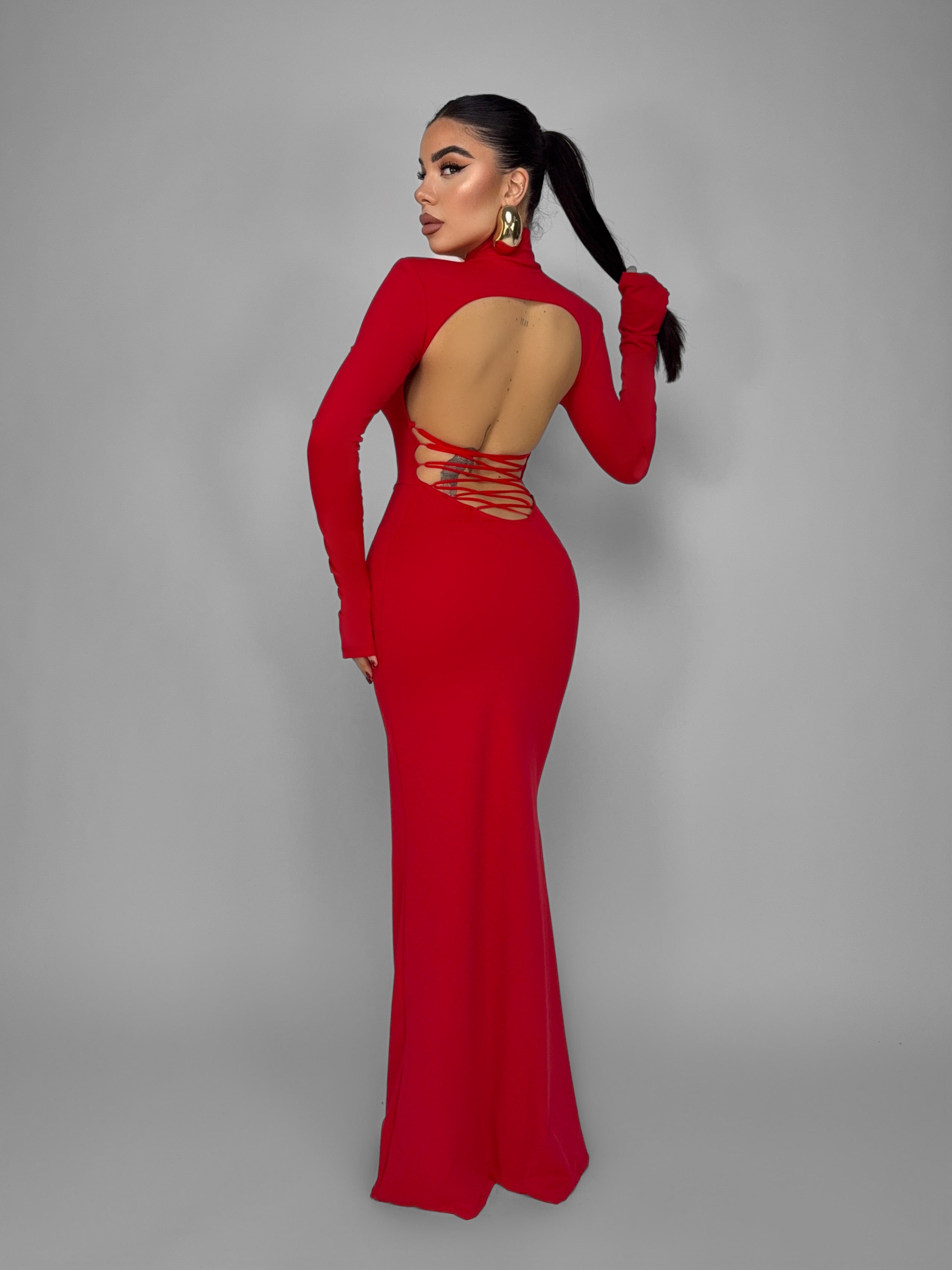 Abito Fitted Lace-Red