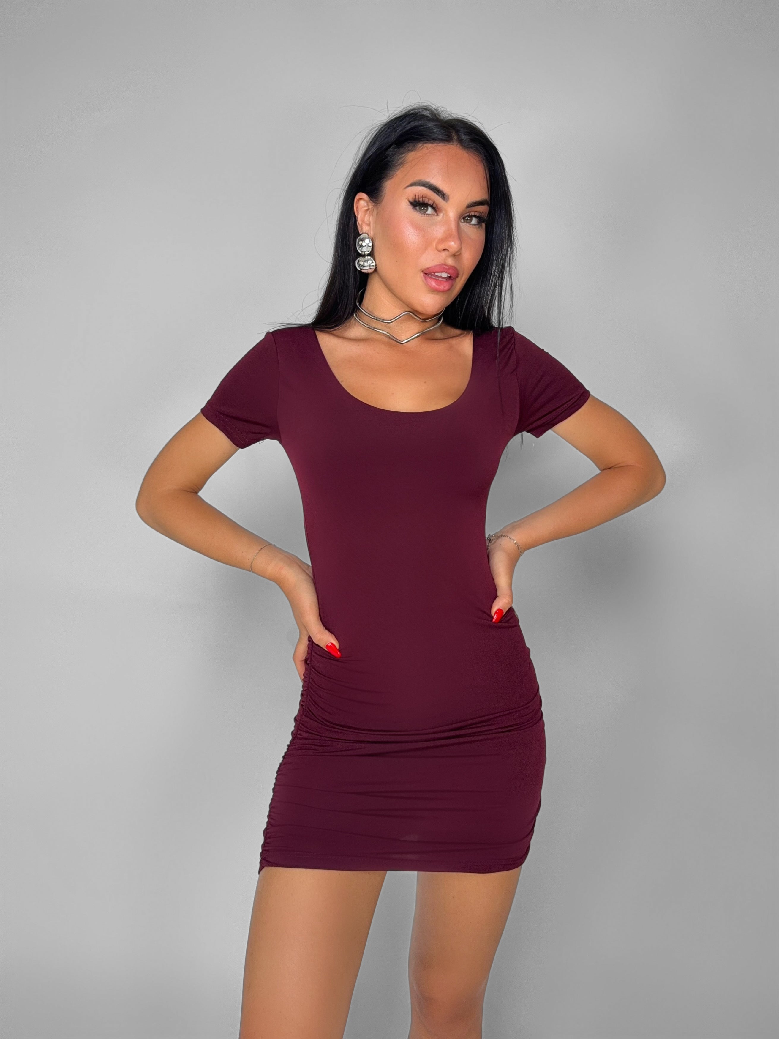 Abito Minimal Drape-Cherry Red