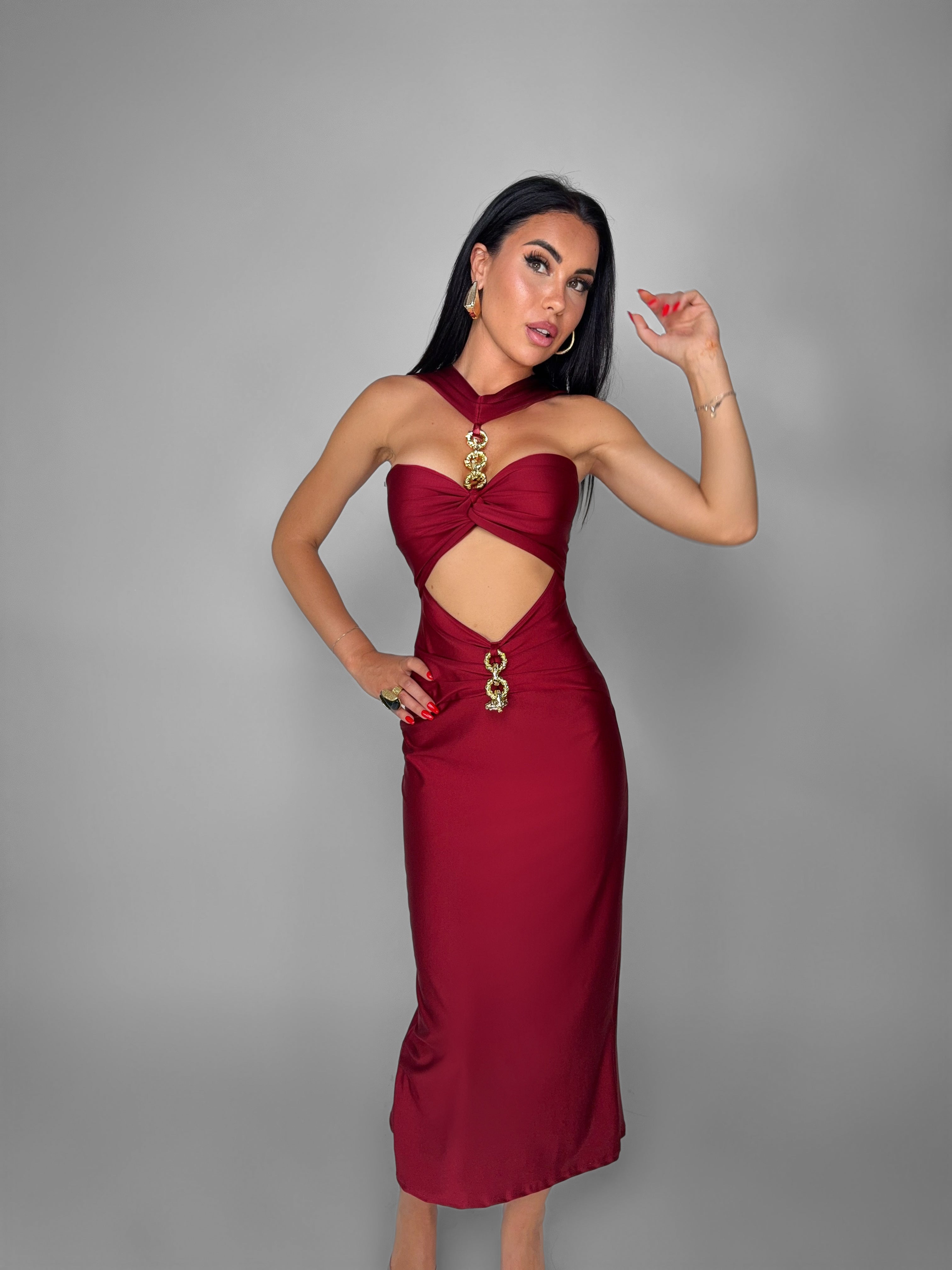 Abito Glam Gold Ring-Cherry Red