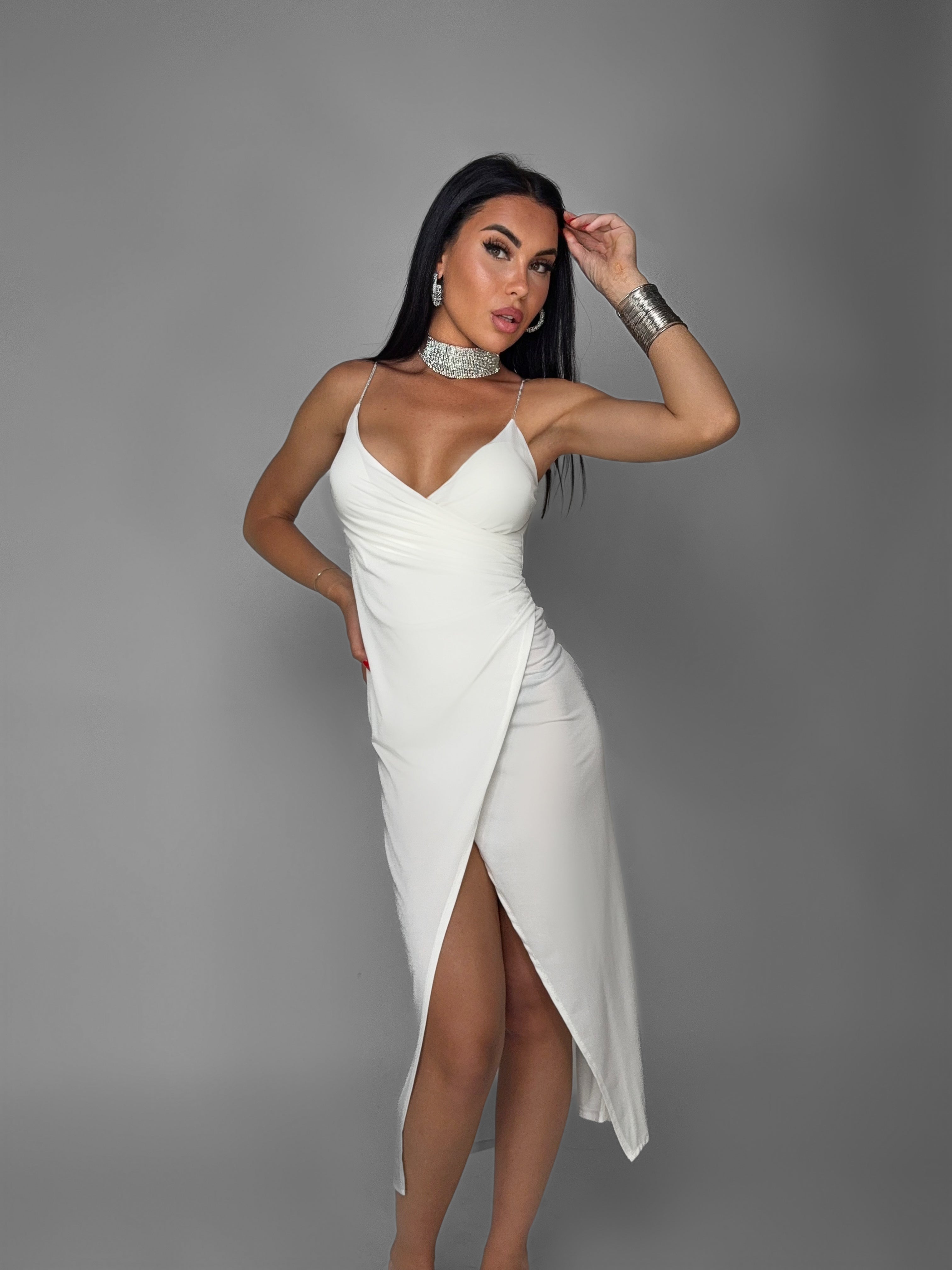 Abito Crystal Strap Long-White