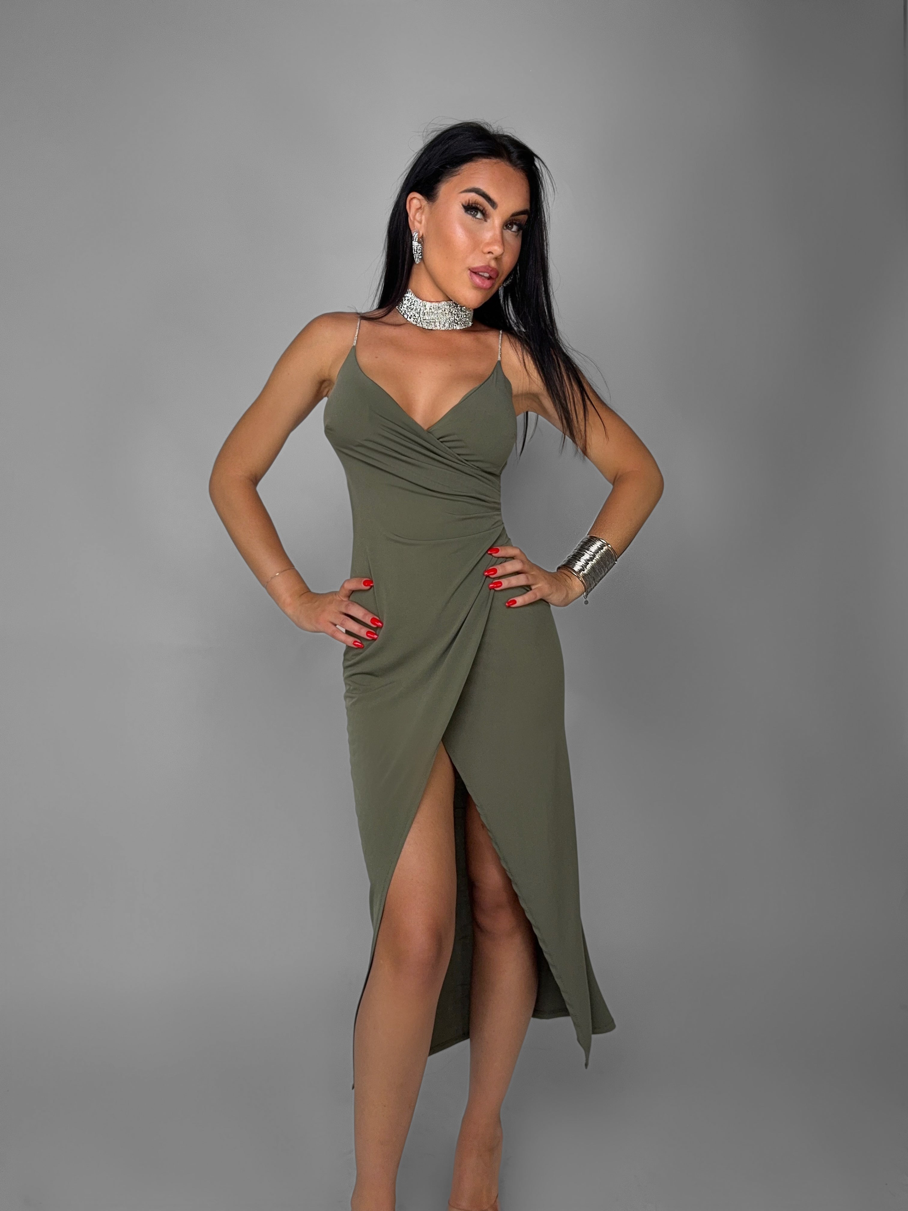 Abito Crystal Strap Long-Green