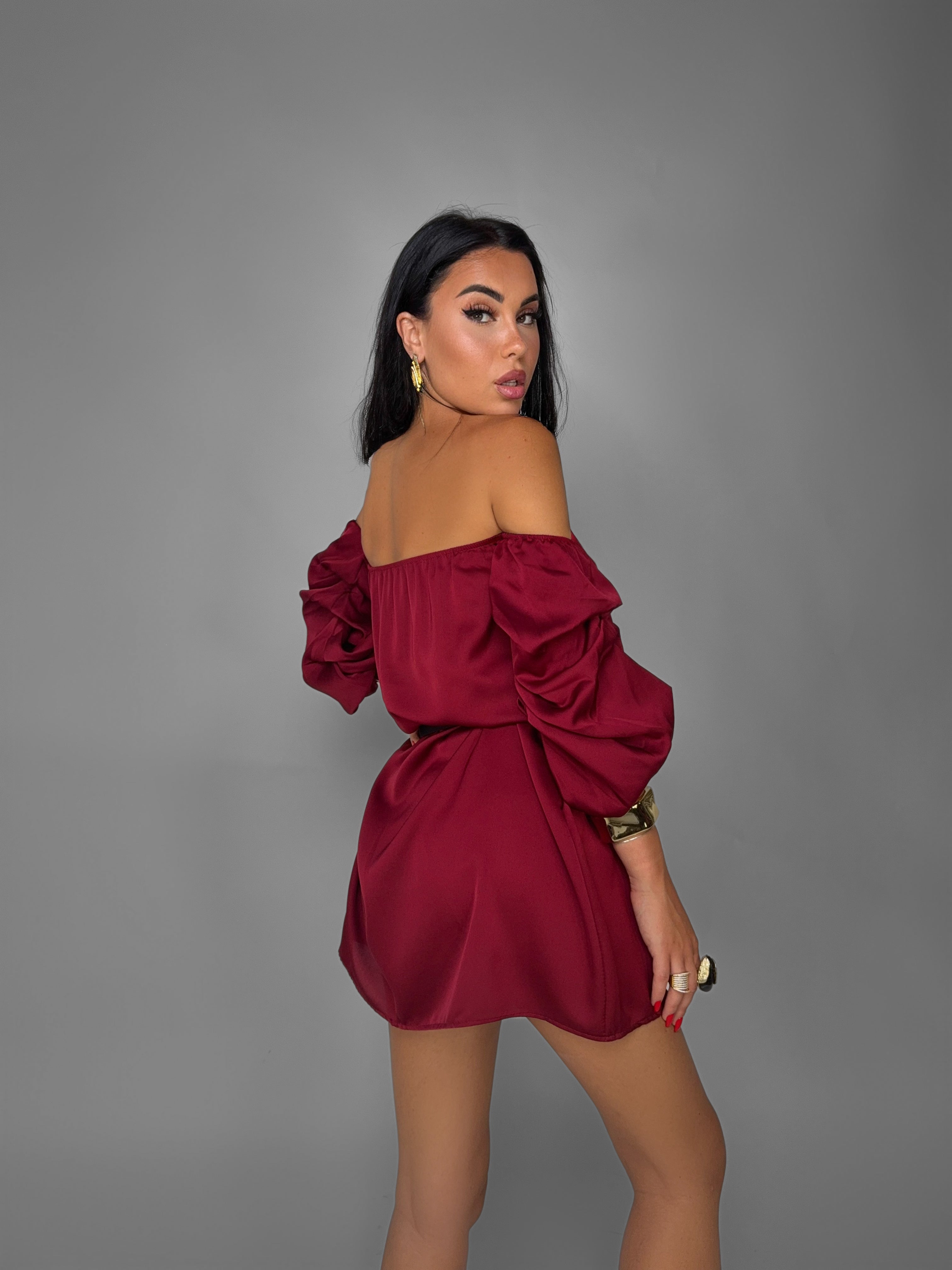 Abito Bloom Sleeve-Cherry Red