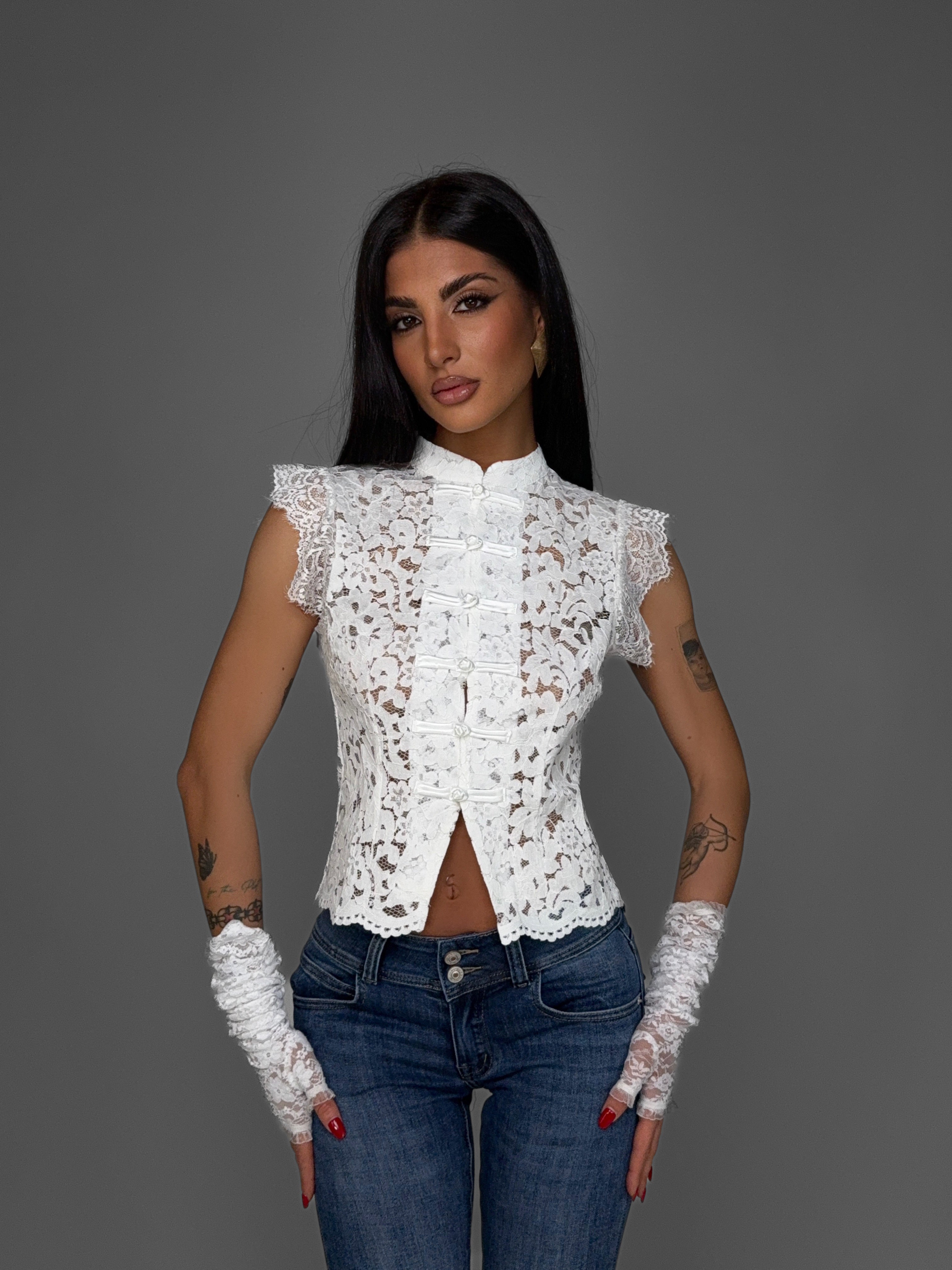 Top Oriental Lace-White