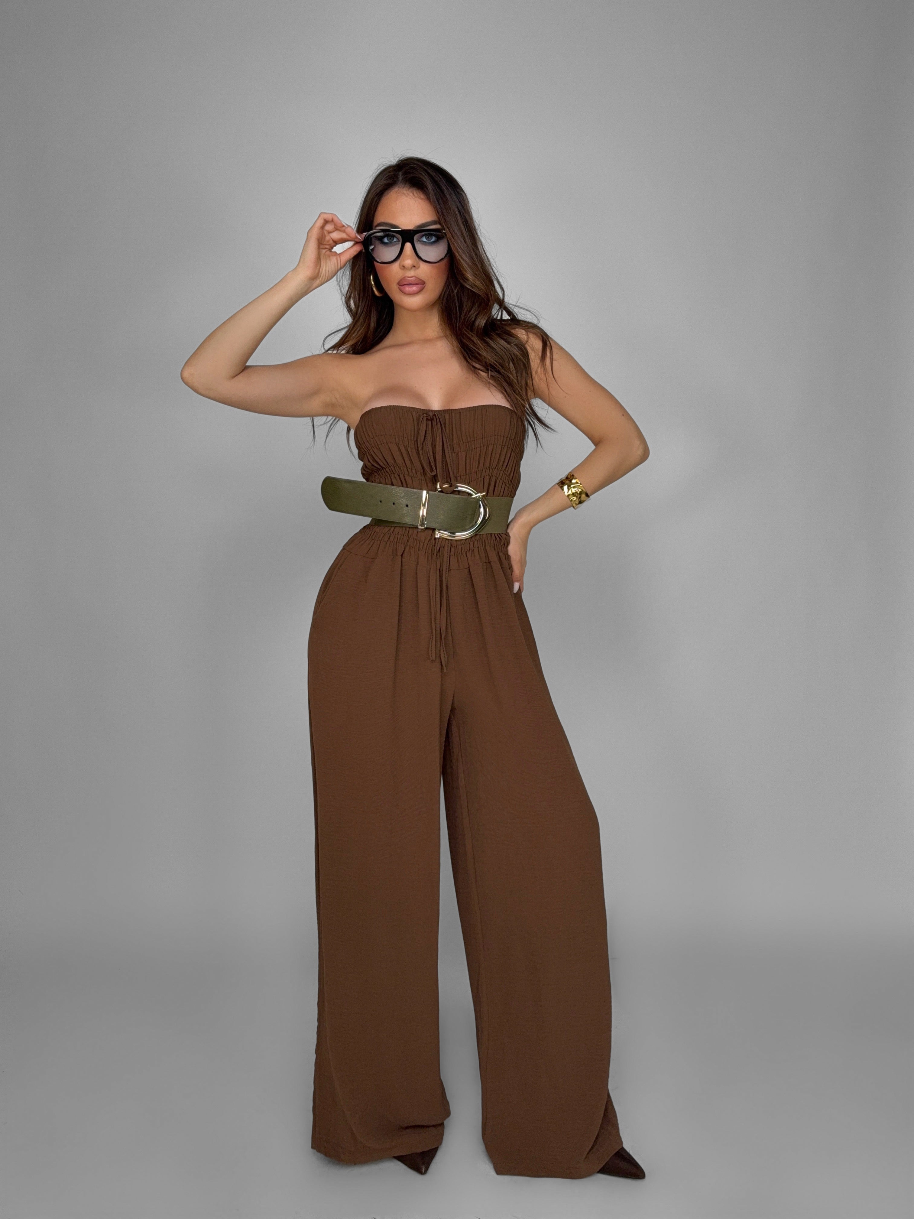All-over Brown Jumpsuit