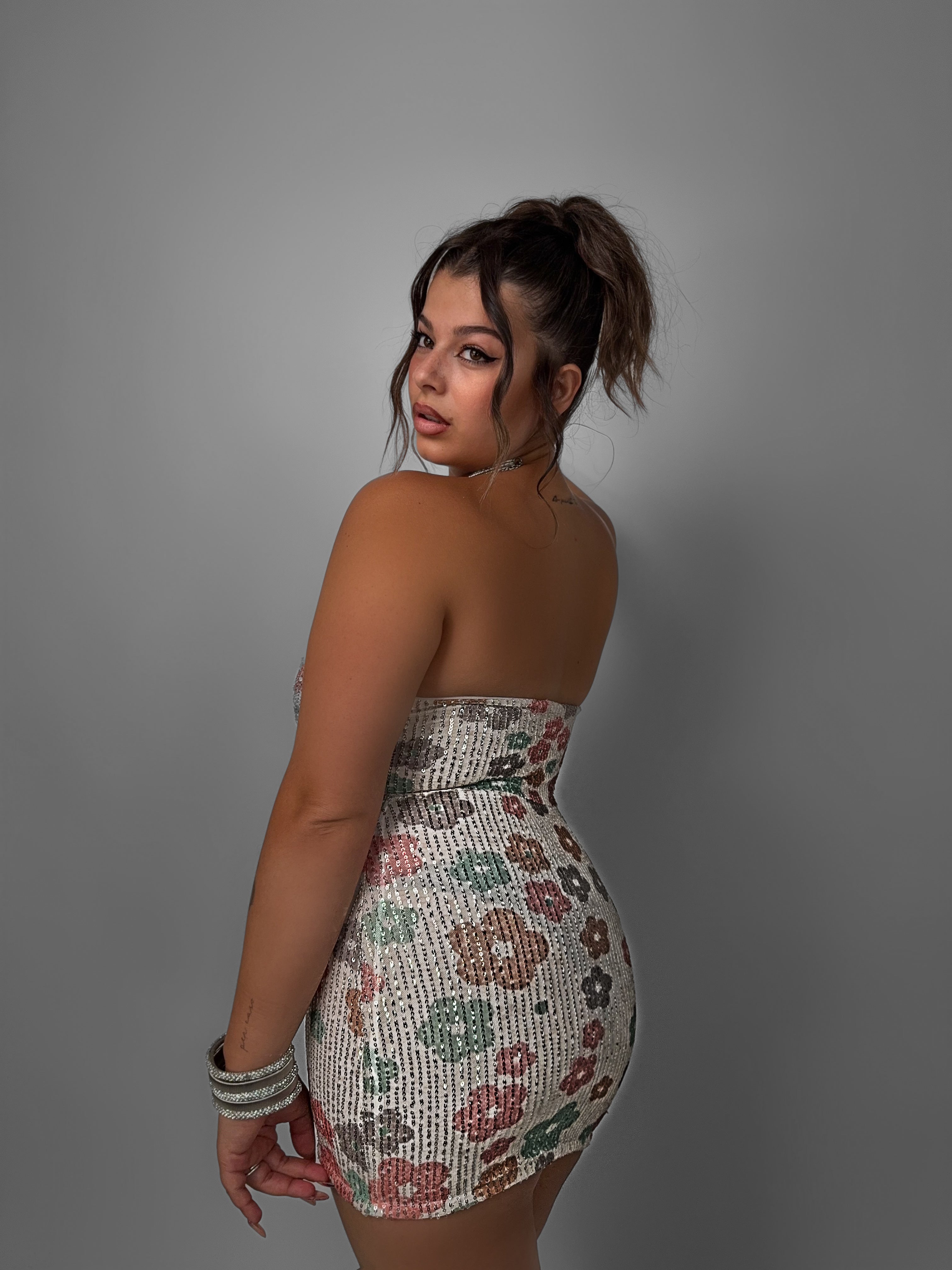 CURVY FIT - Abito Brillant Flower - Verde lo