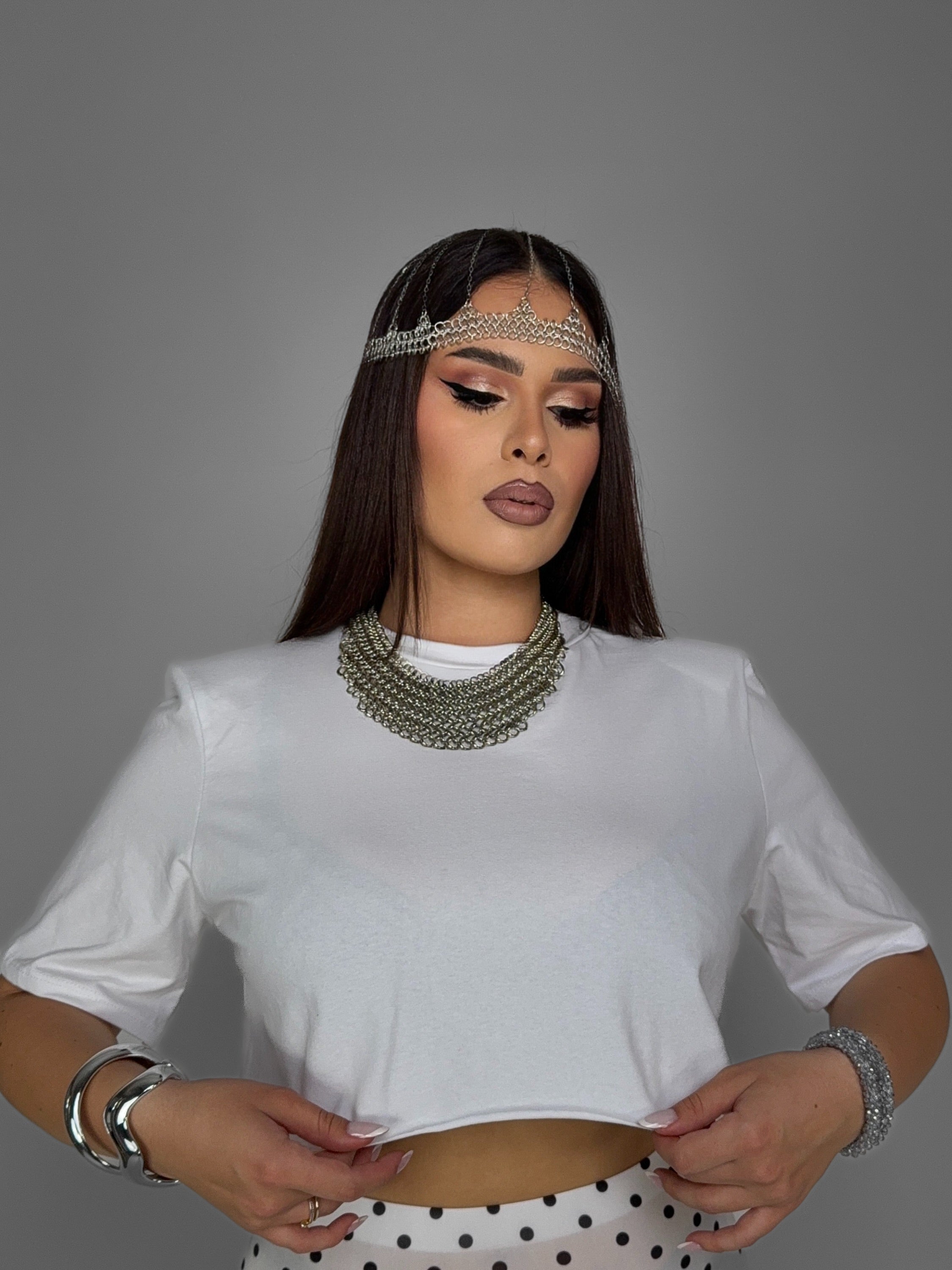 CURVY FIT - Top Bold Shoulder-White