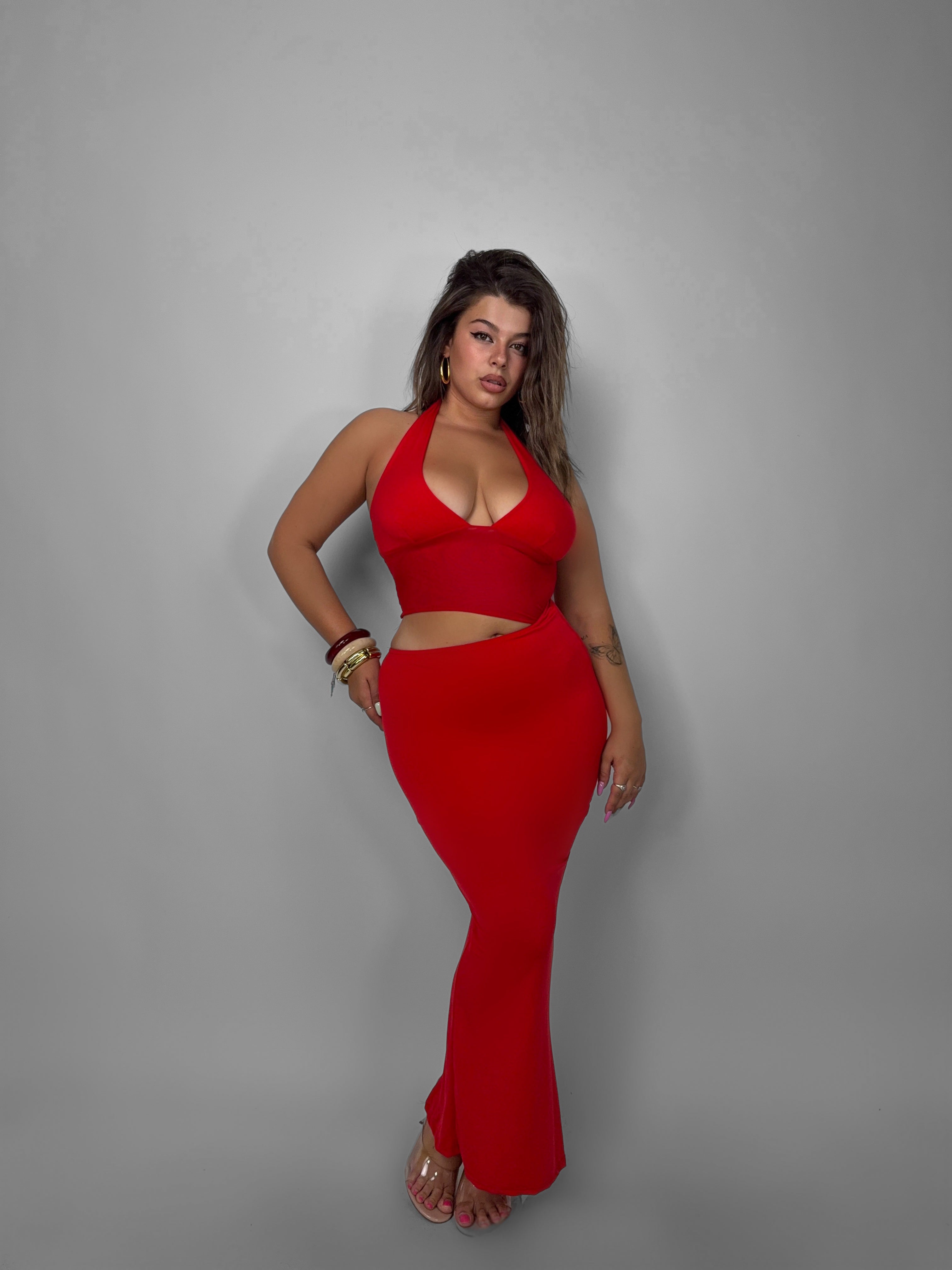 CURVY FIT - Abito Top Veiled - Red