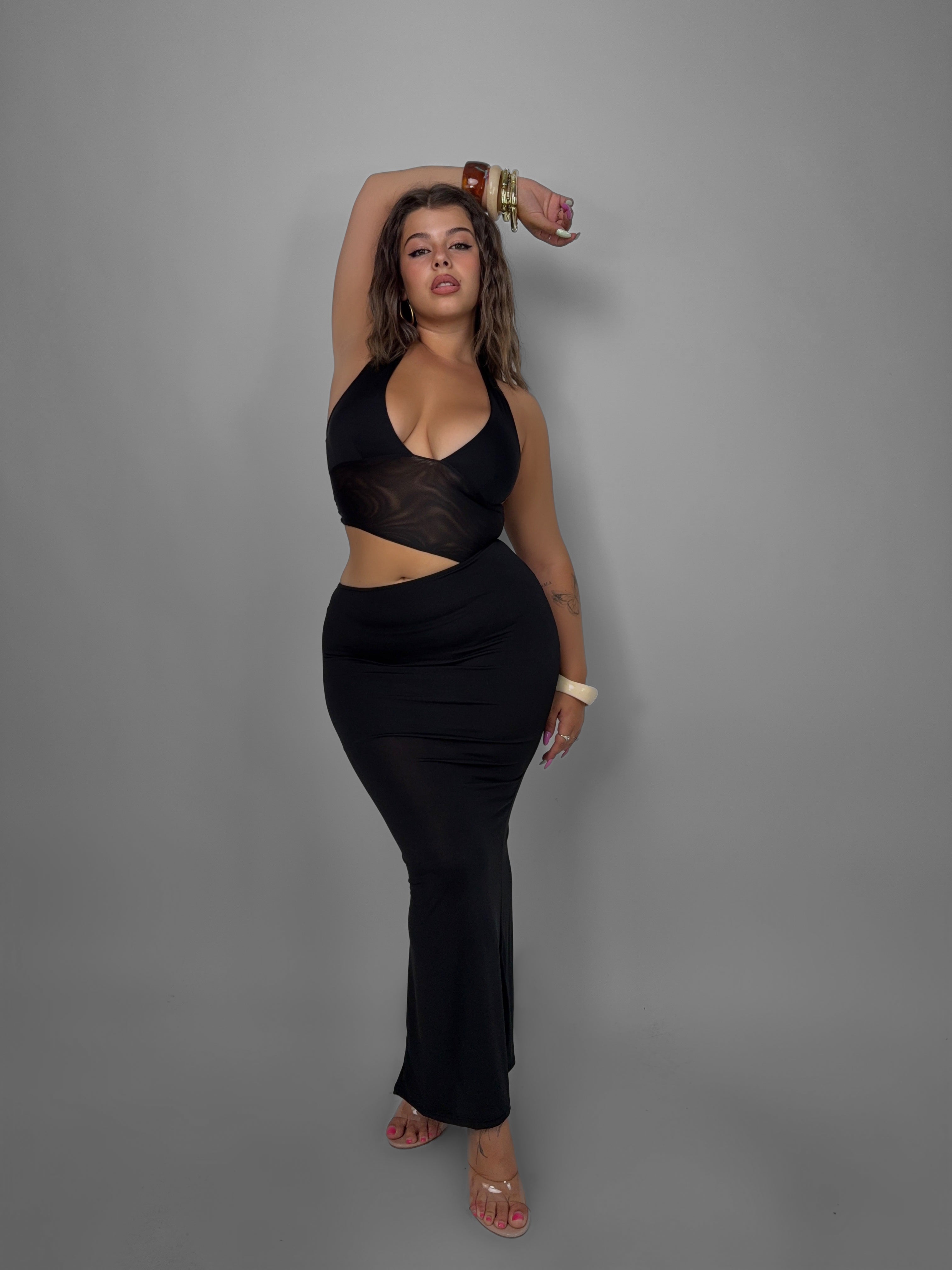 CURVY FIT - Abito Top Veiled - Black