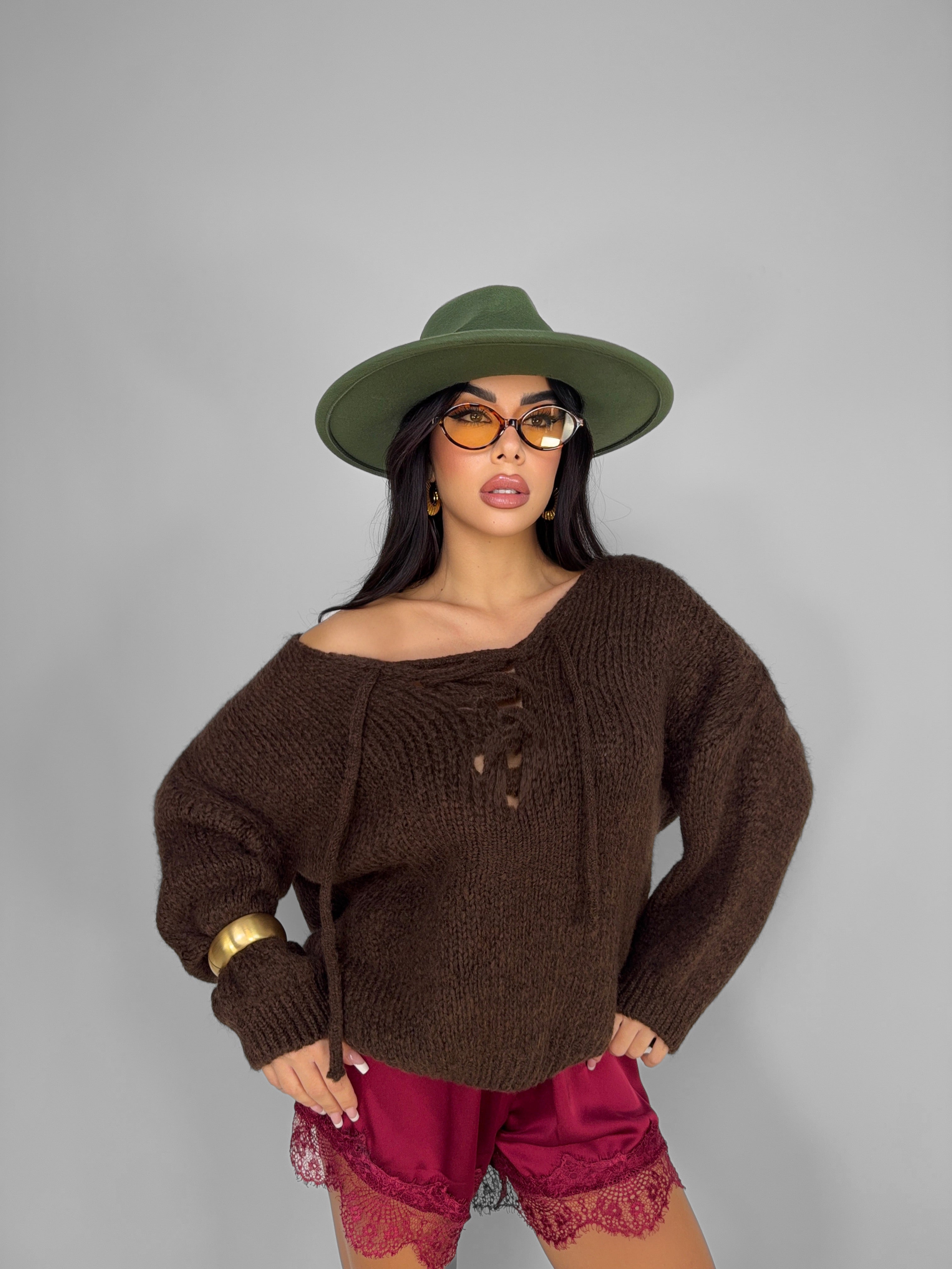 Maglione Open knit-Brown