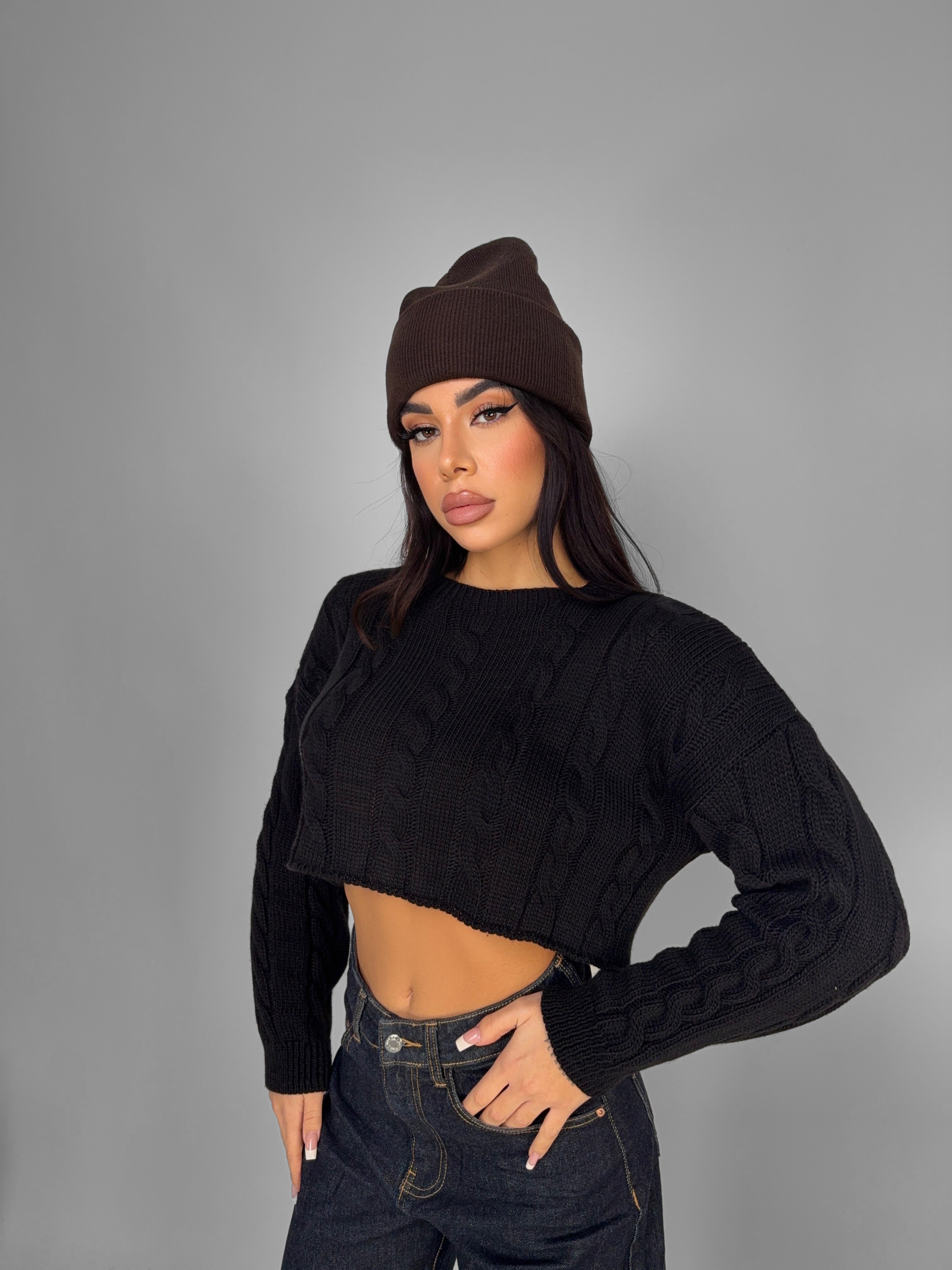 Maglione Crop Off-Black